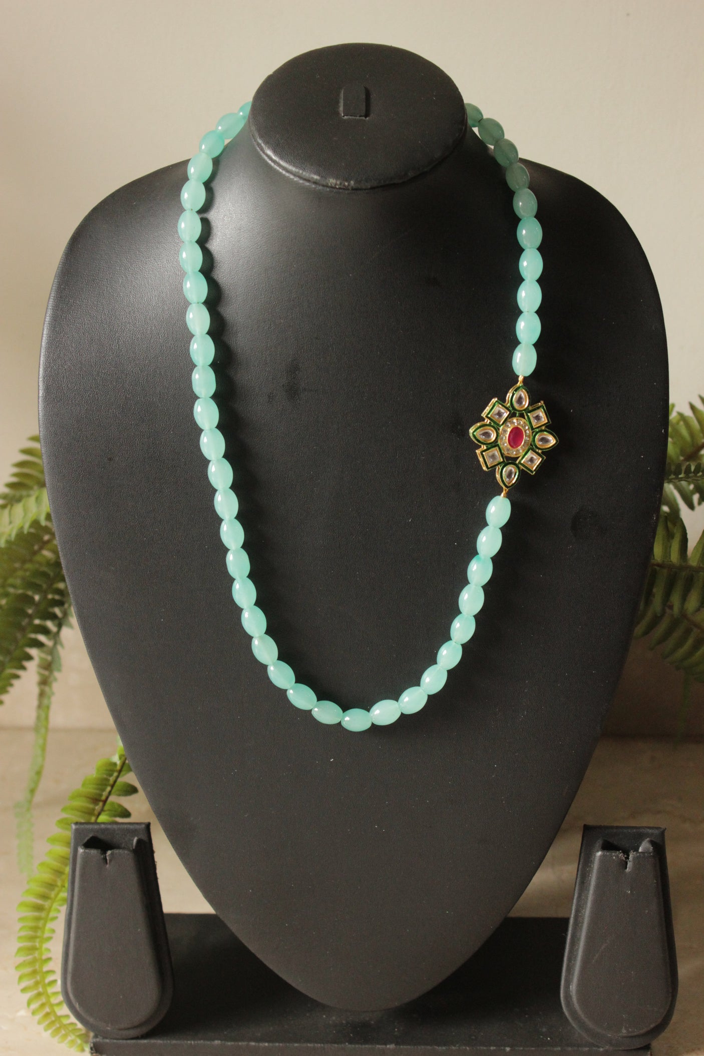 Turquoise Crystal Beads Kundan Embellished Long Necklace