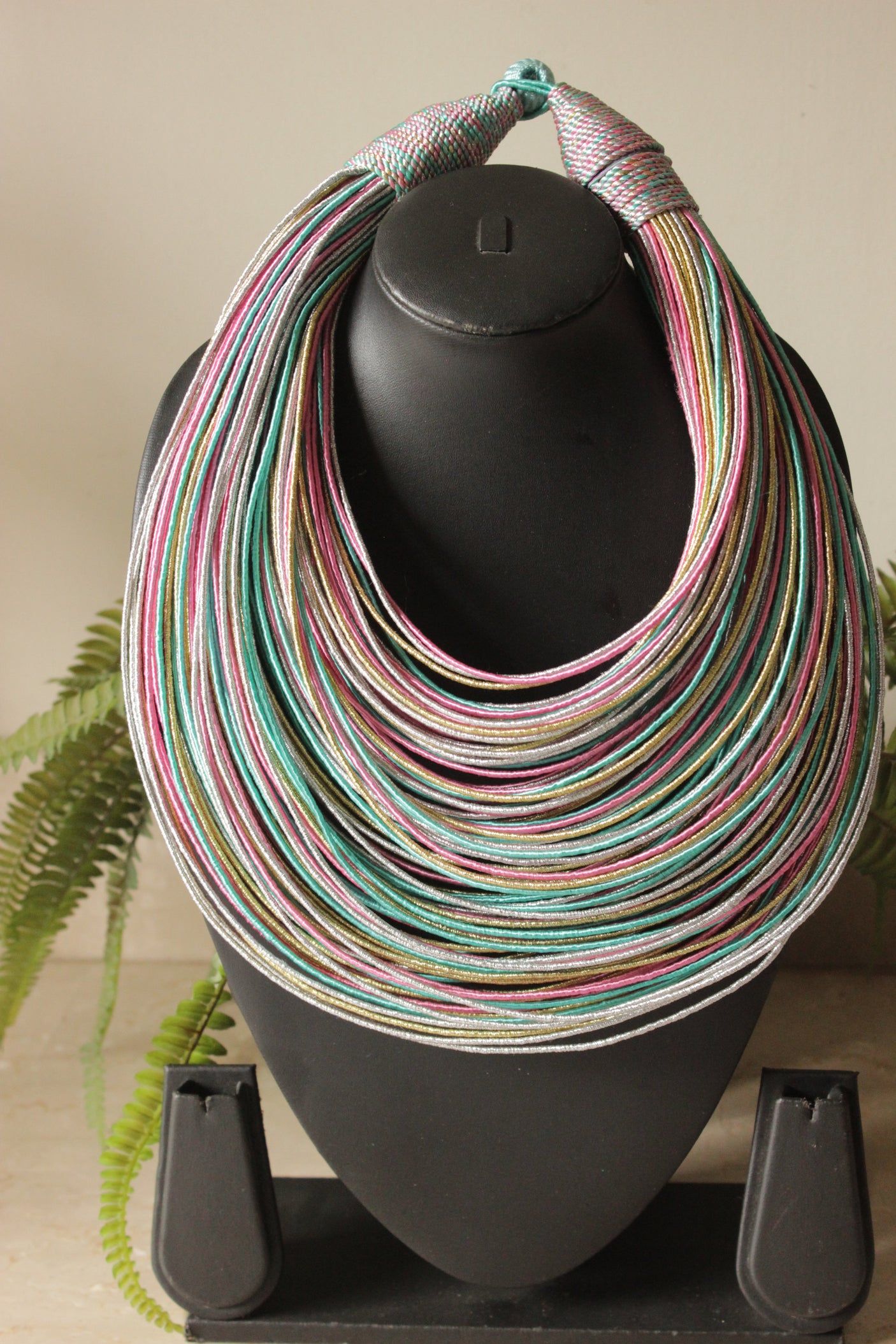 Multi-Color Handmade Silk Threads Multi-Layer Statement African Choker Necklace