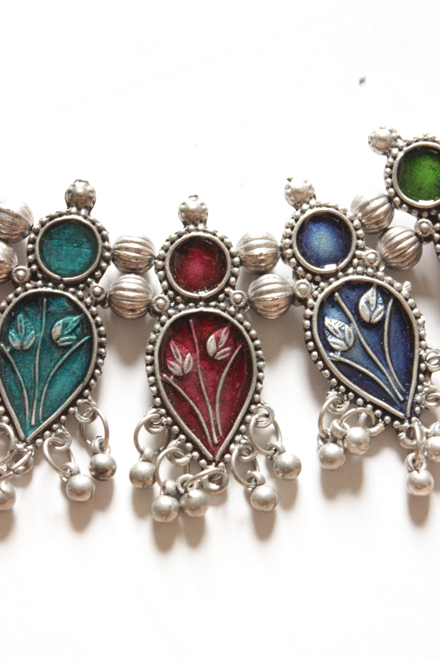 Multi-Color Enamel Painted Choker Necklace Set with Ghungroo Beads