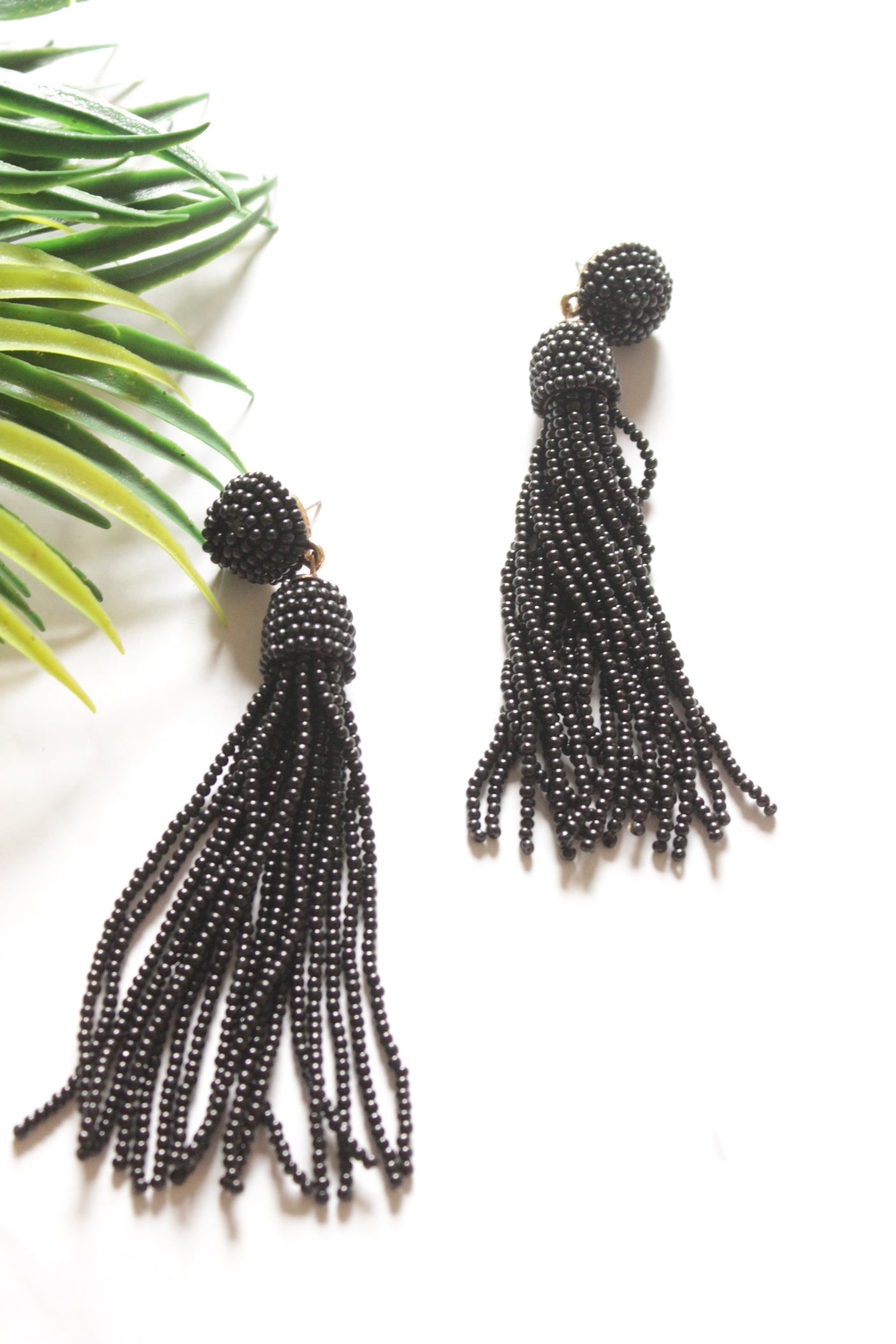 Handmade Beaded Black Dangler Earrings