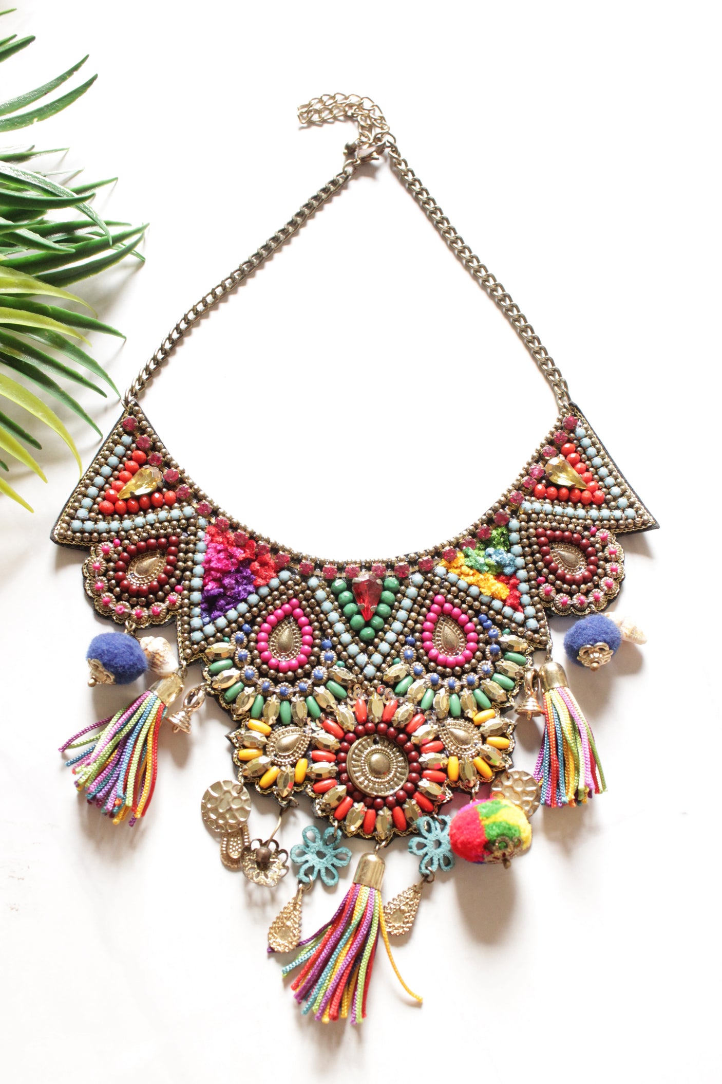 Multi-Color Beaded Chain Closure Handmade Boho Necklace