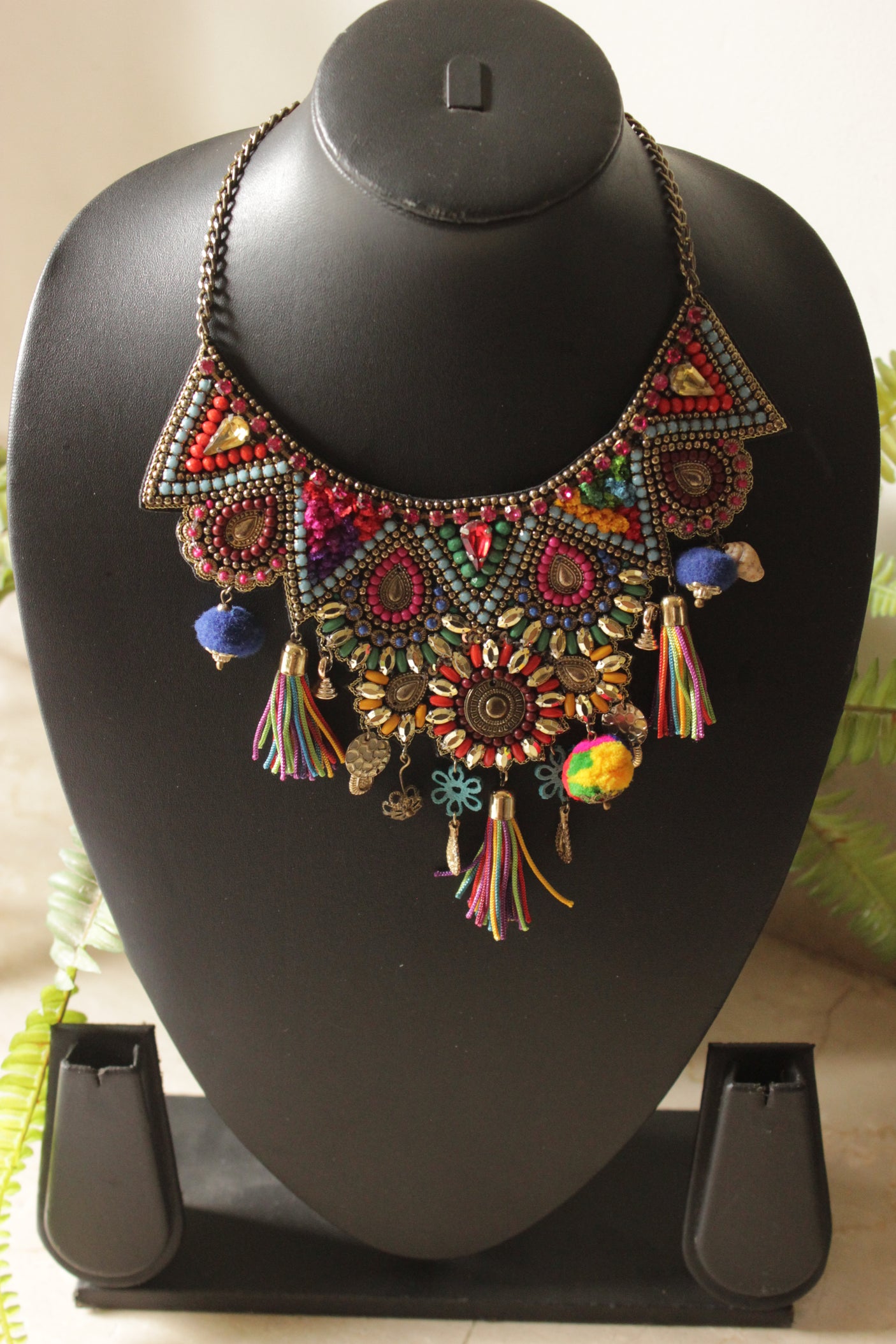 Multi-Color Beaded Chain Closure Handmade Boho Necklace