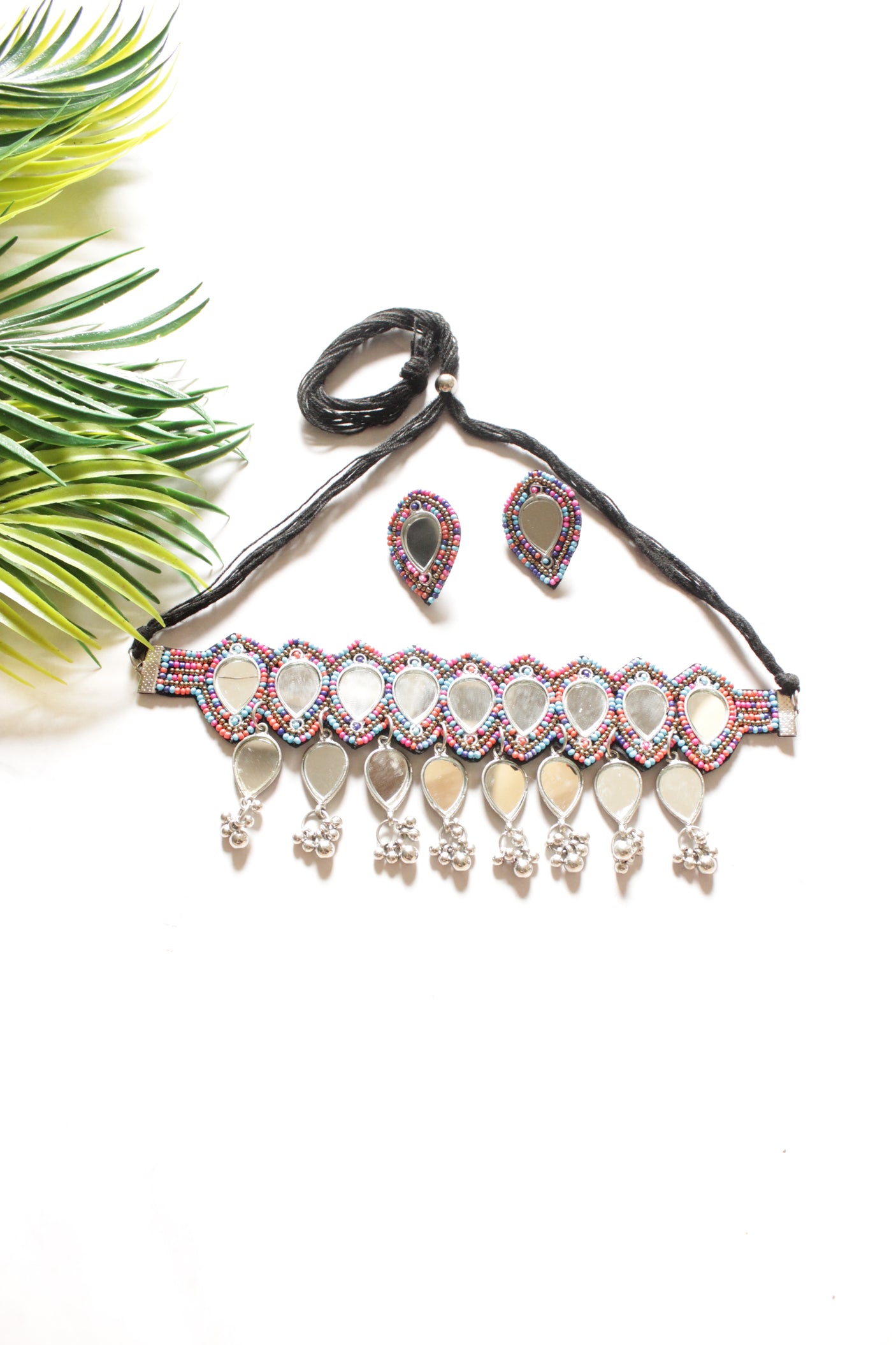 Mirror Work Beaded Handmade Boho Choker Necklace Set