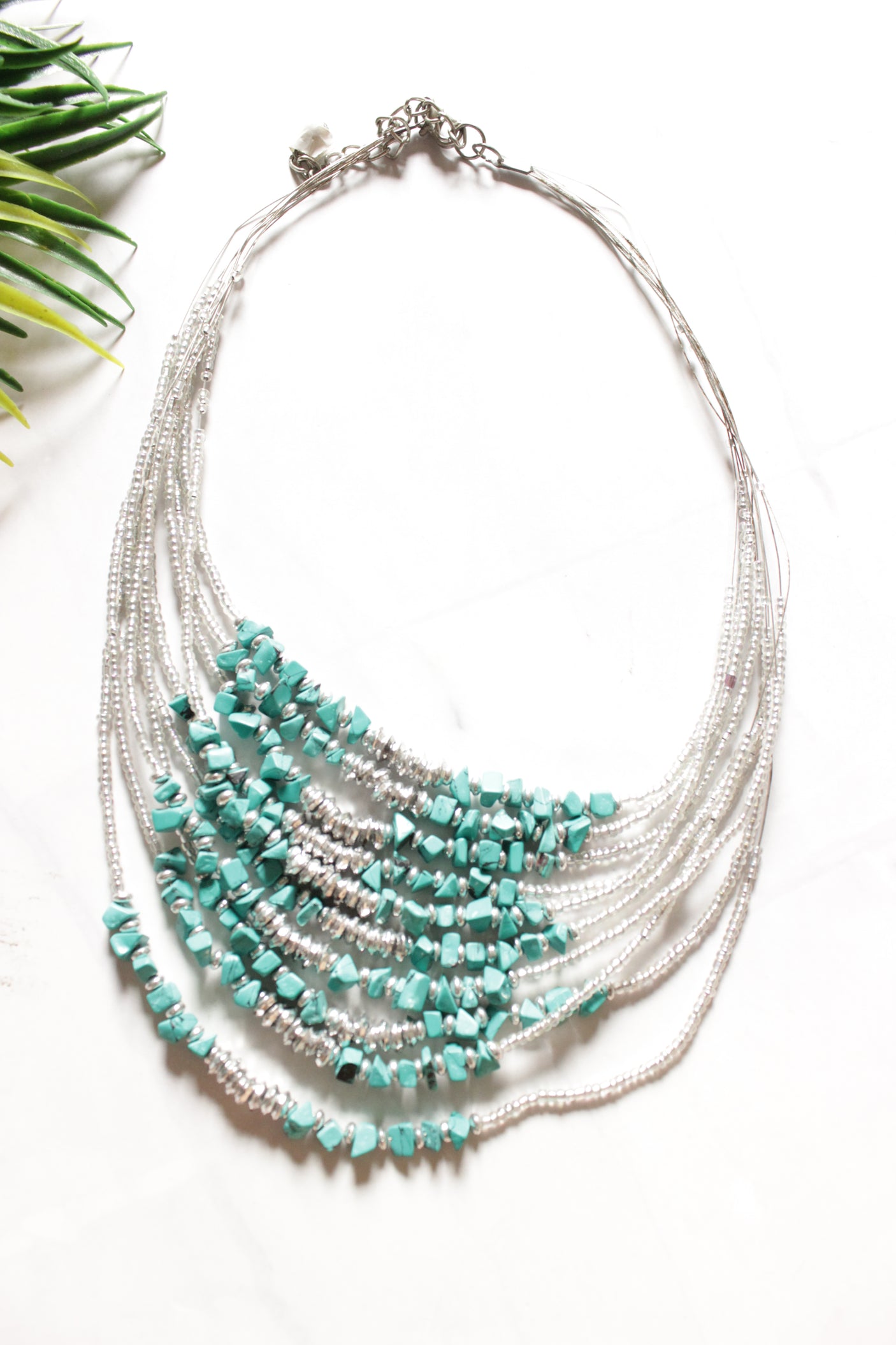 Grey and Turquoise Beads Multi-Layer Handmade Necklace