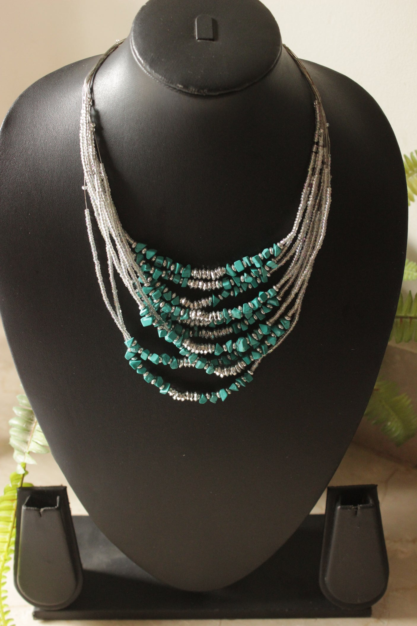 Grey and Turquoise Beads Multi-Layer Handmade Necklace