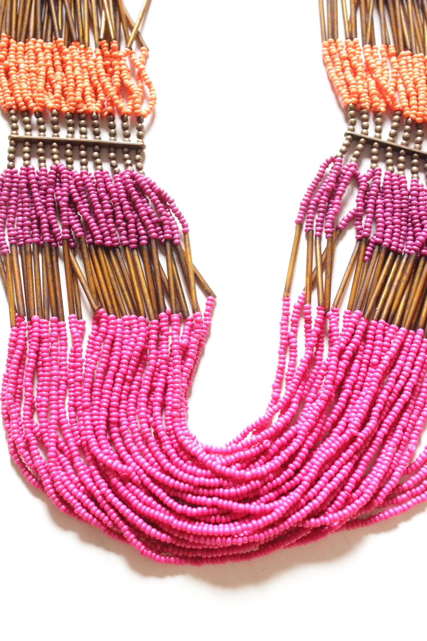 Pink and Orange Beads Multi-Layer Handmade Beaded Necklace