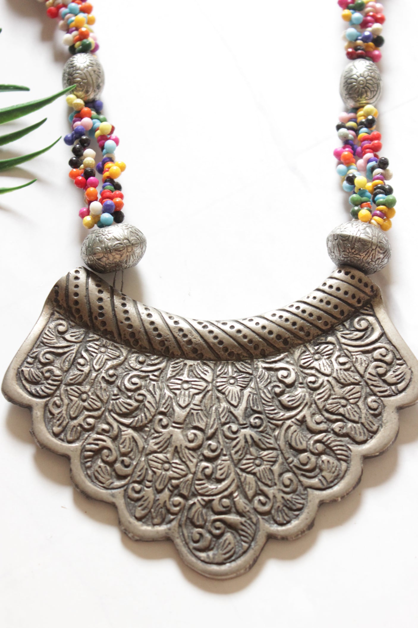 Premium Oxidised Finish Statement Pendant Beaded Long Chains Necklace