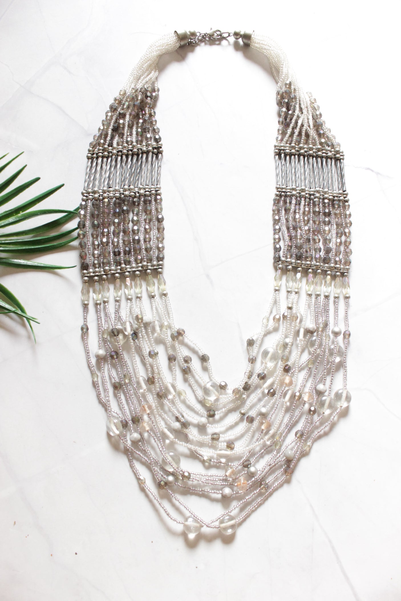 White Glass and Acrylic Beads Multi-Layer Handmade Necklace