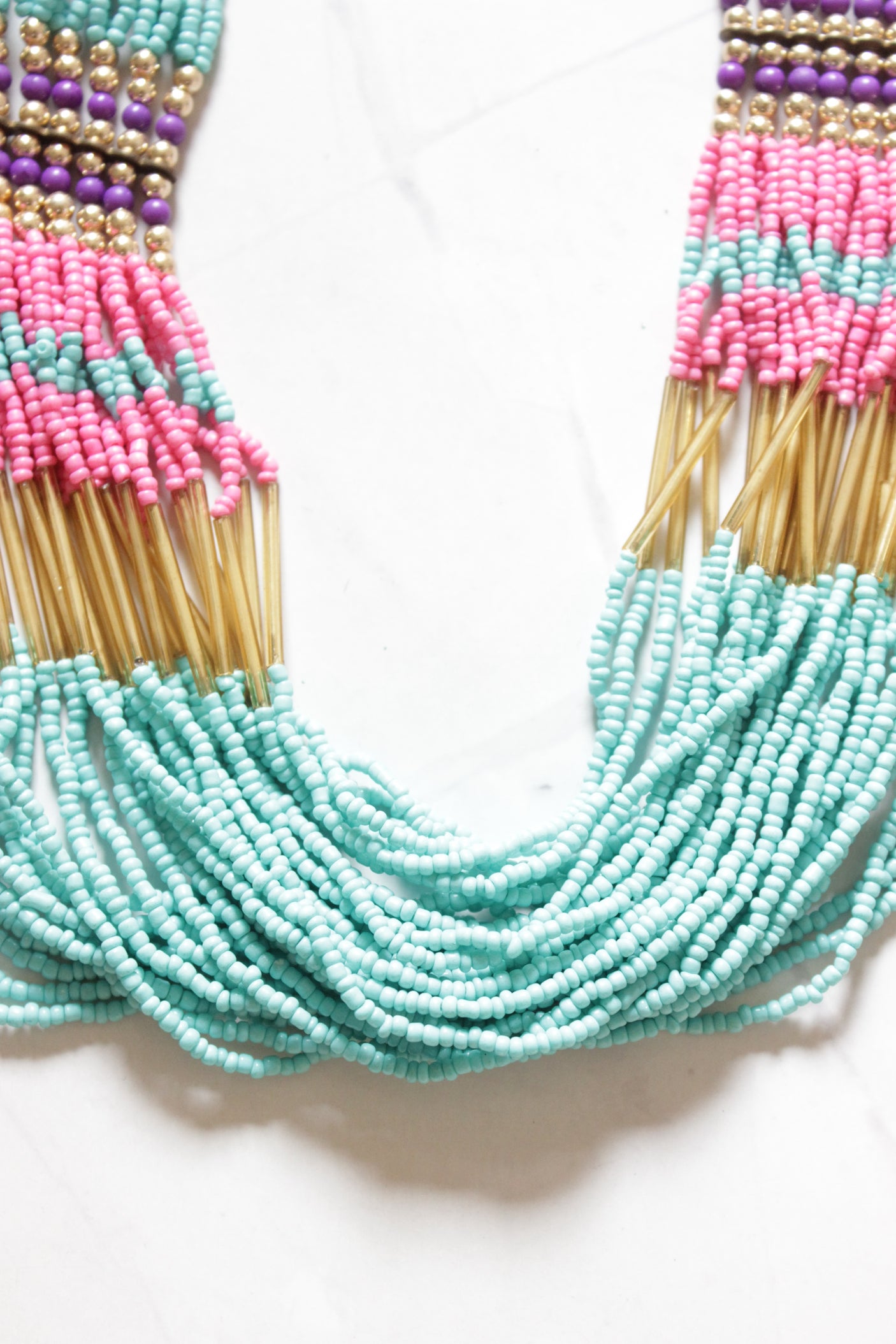 Shades of Blue and Red Multi-Layer Handmade Beaded Necklace