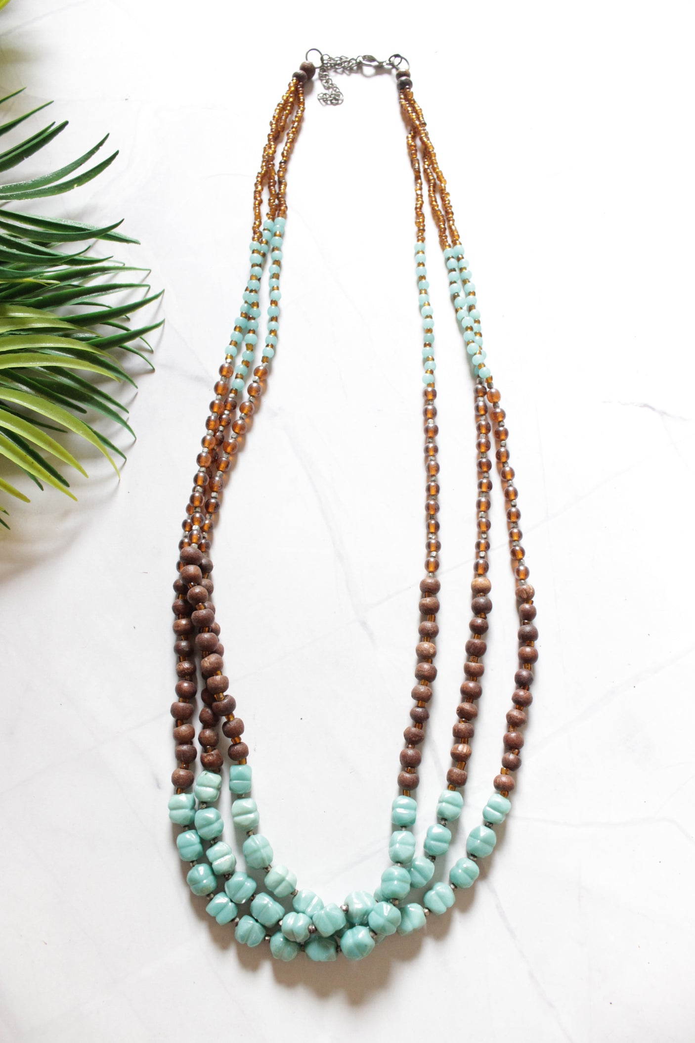 Wooden and Acrylic Beads 3 Layer Handmade Beaded Necklace