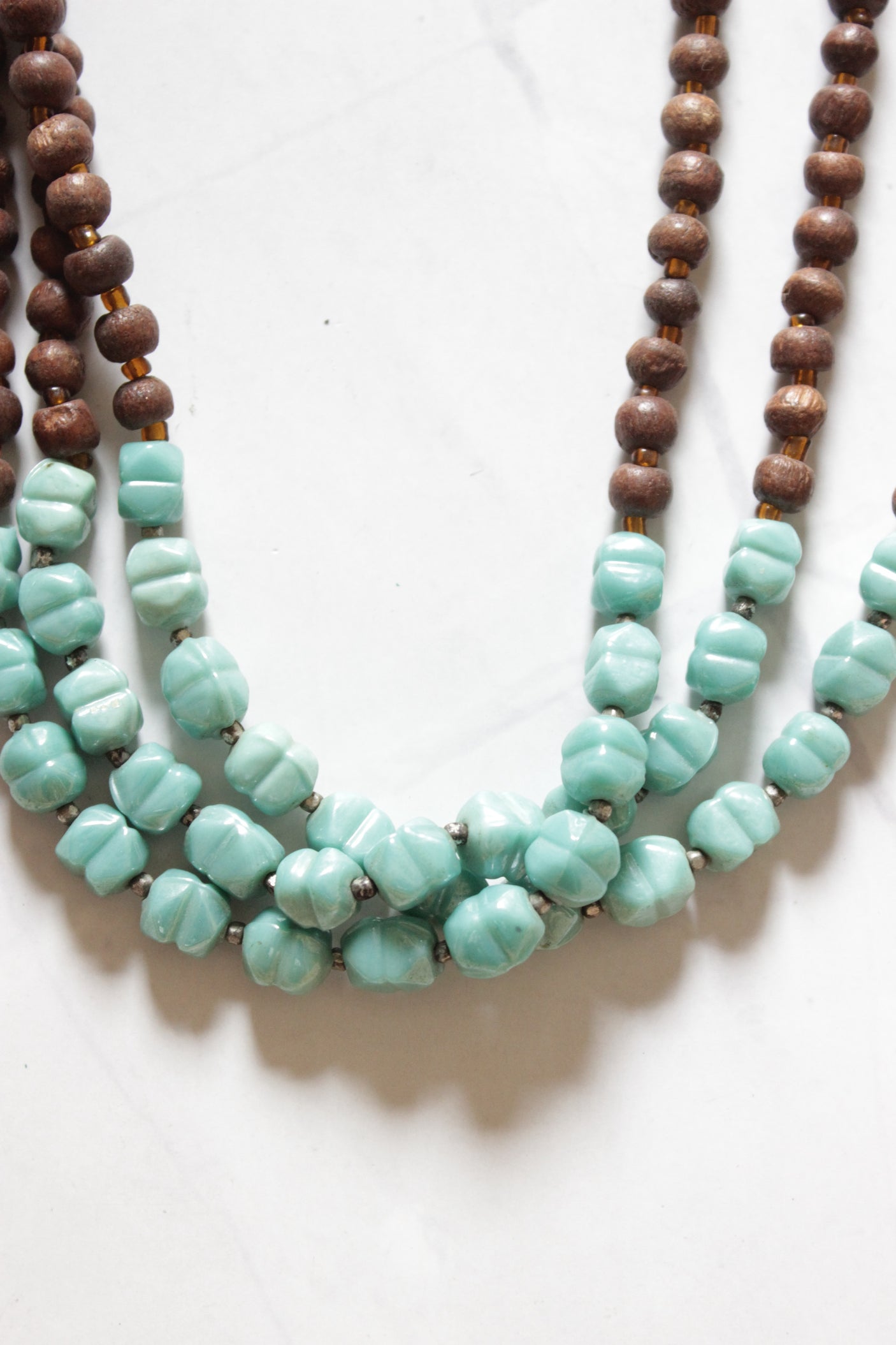 Wooden and Acrylic Beads 3 Layer Handmade Beaded Necklace