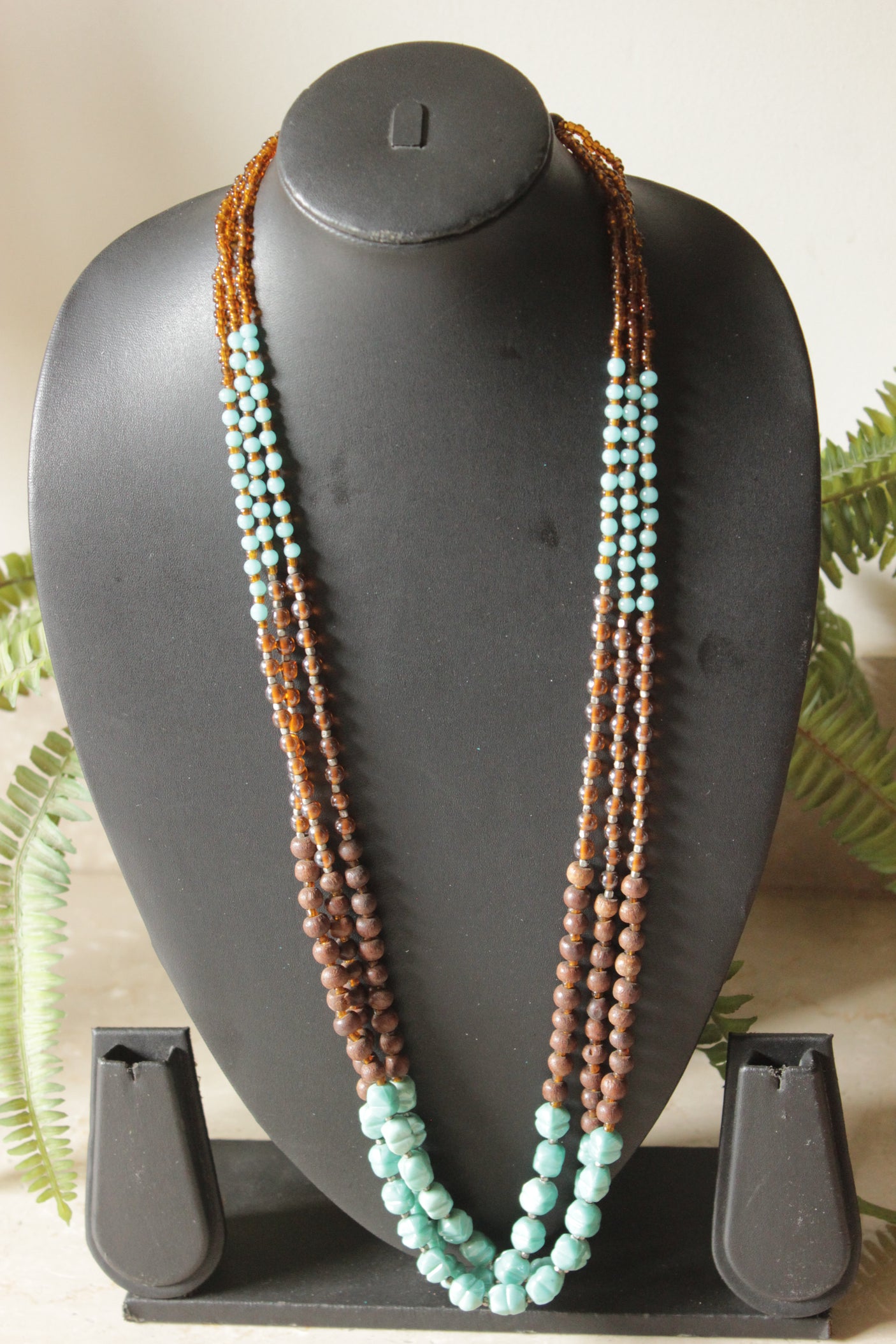 Wooden and Acrylic Beads 3 Layer Handmade Beaded Necklace