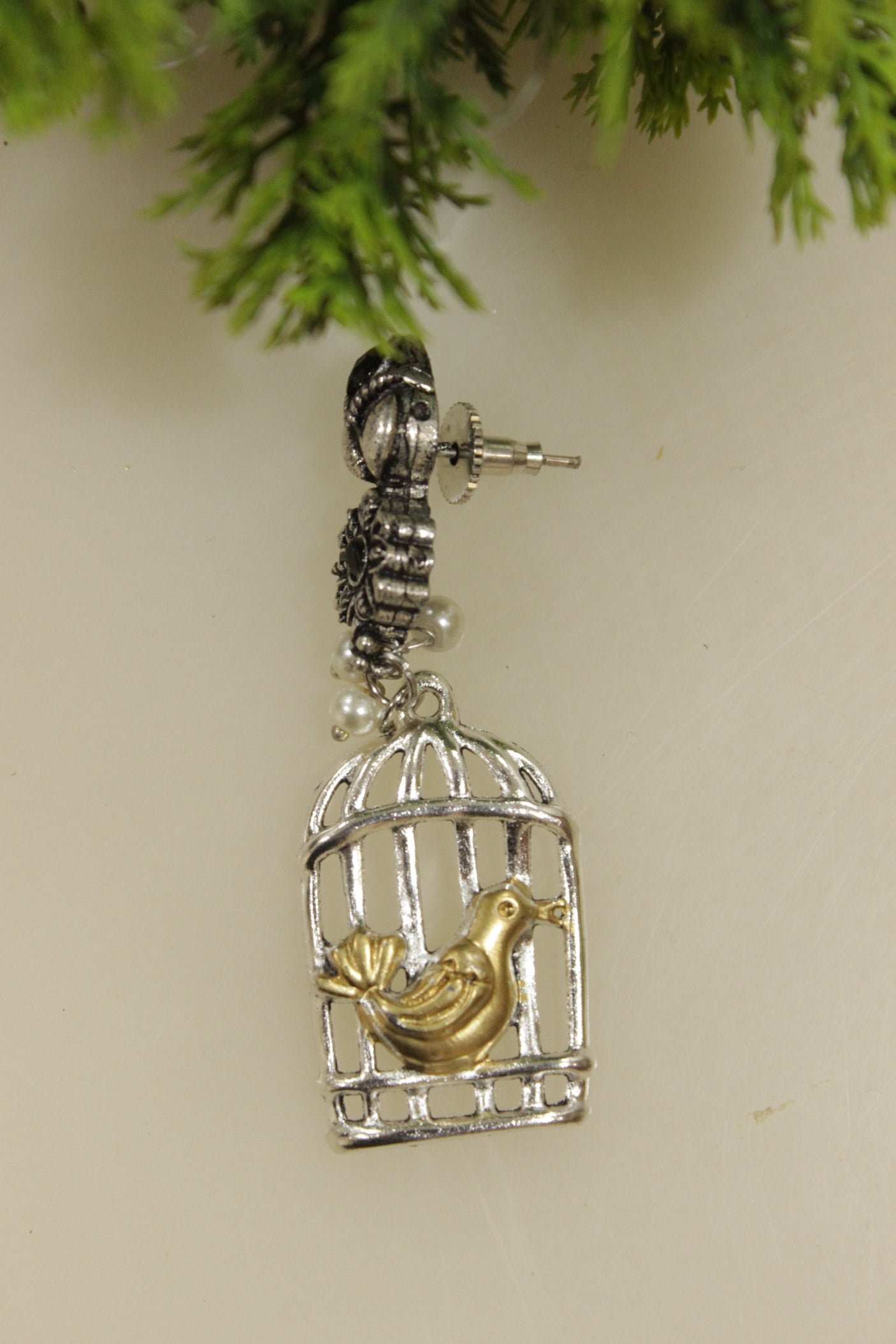 Bird in a Cage Oxidised Finish Earrings