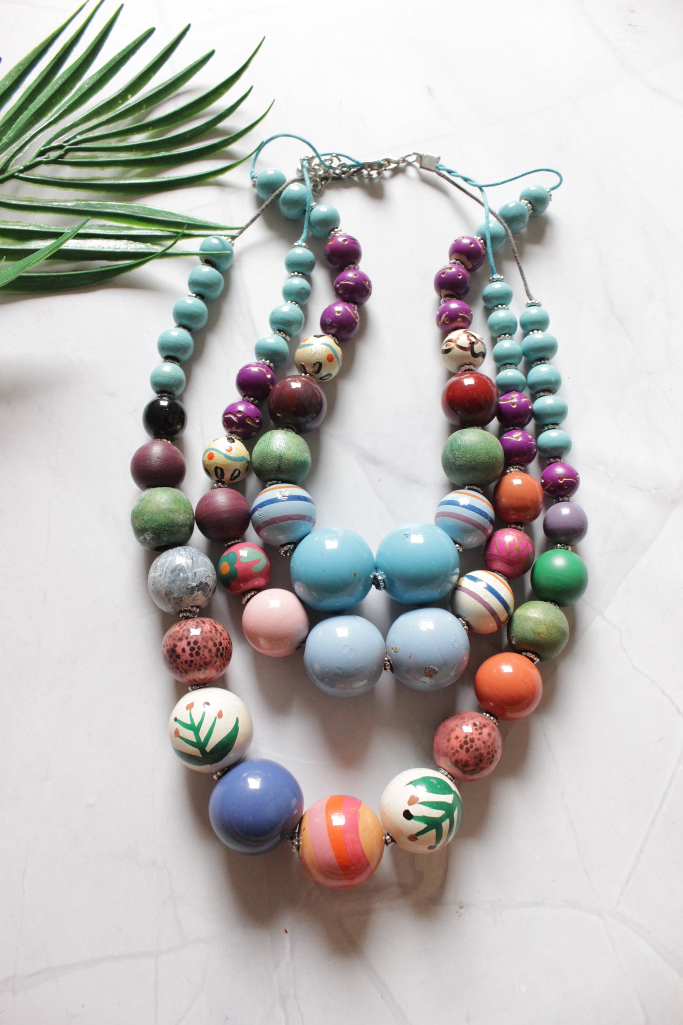 Vibrant Shades Wooden Beads 3 Layer Necklace