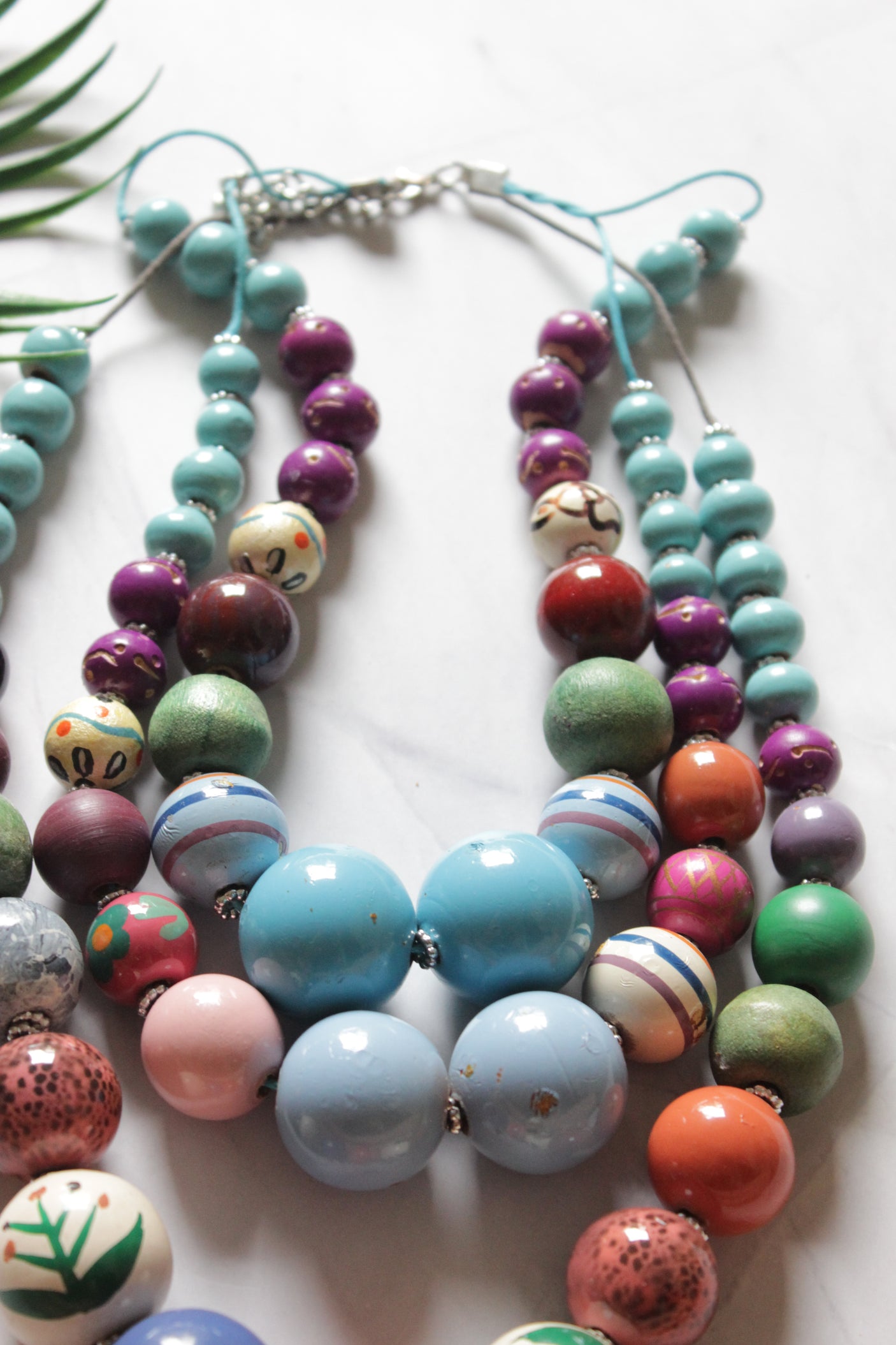 Vibrant Shades Wooden Beads 3 Layer Necklace