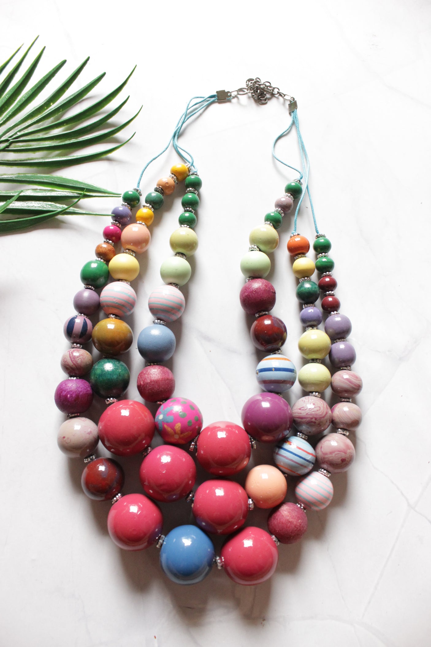 Vibrant Shades Wooden Beads 3 Layer Necklace