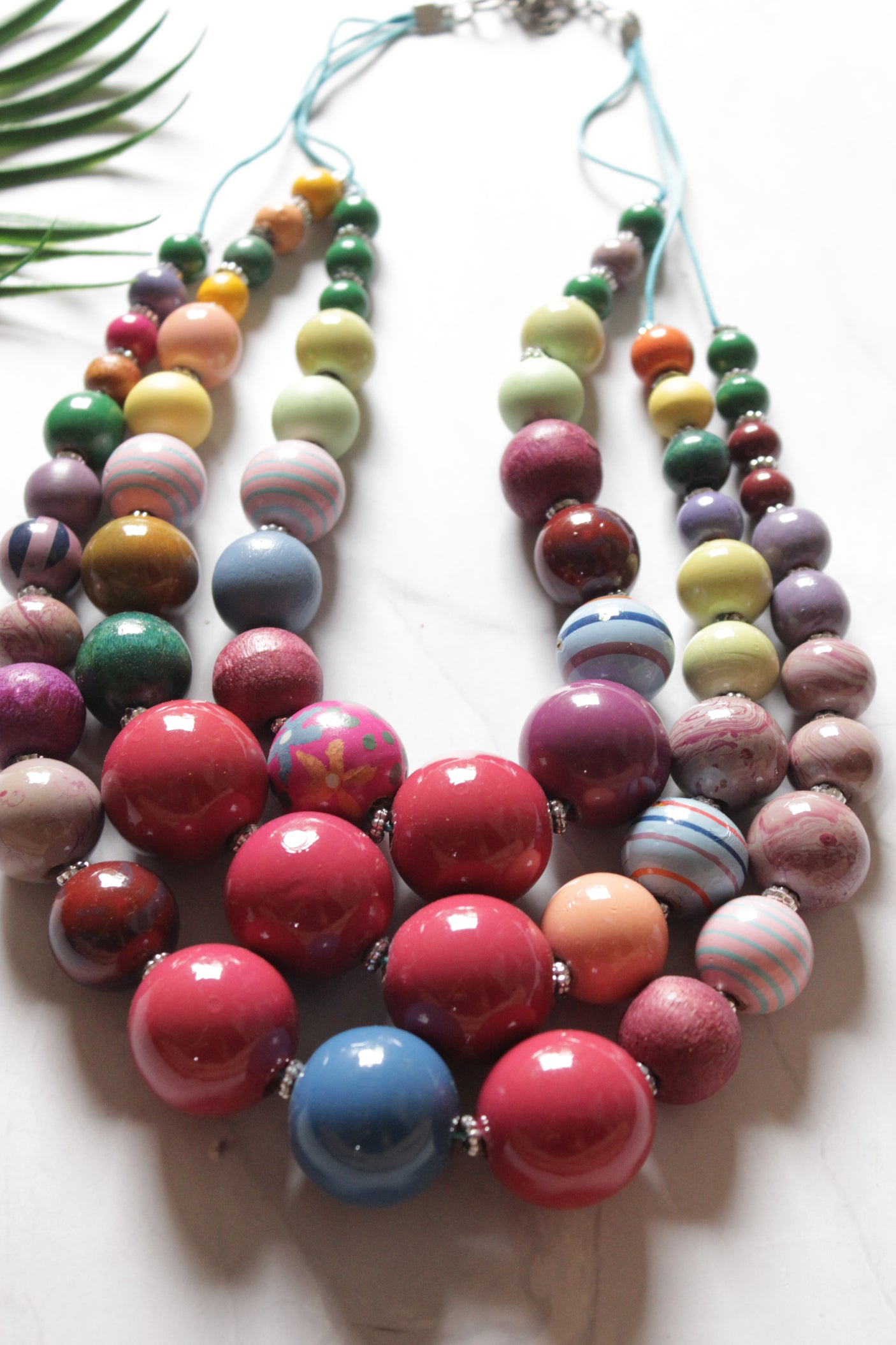 Vibrant Shades Wooden Beads 3 Layer Necklace