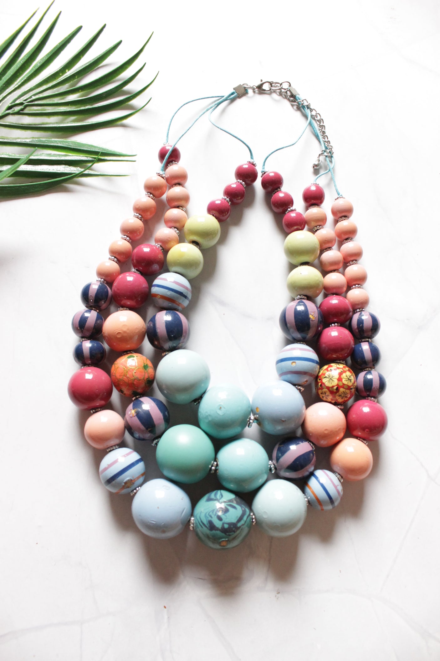 Vibrant Shades Wooden Beads 3 Layer Necklace