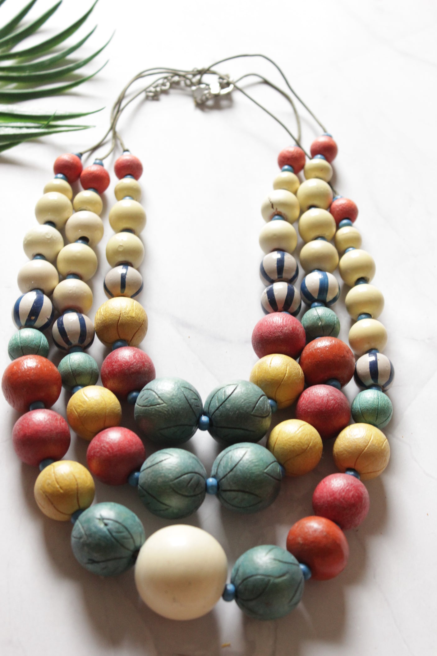 Earthy Shades Wooden Beads 3 Layer Necklace