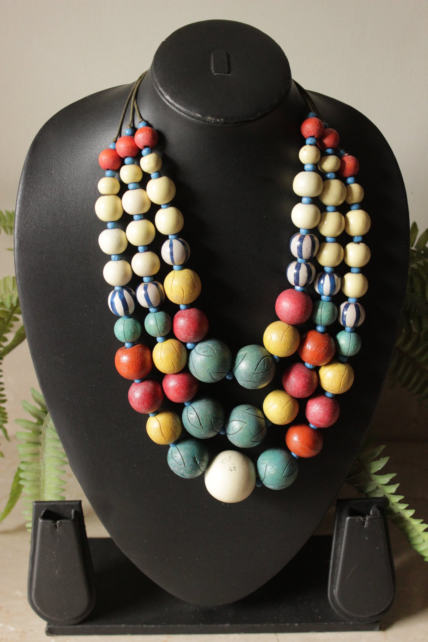 Earthy Shades Wooden Beads 3 Layer Necklace