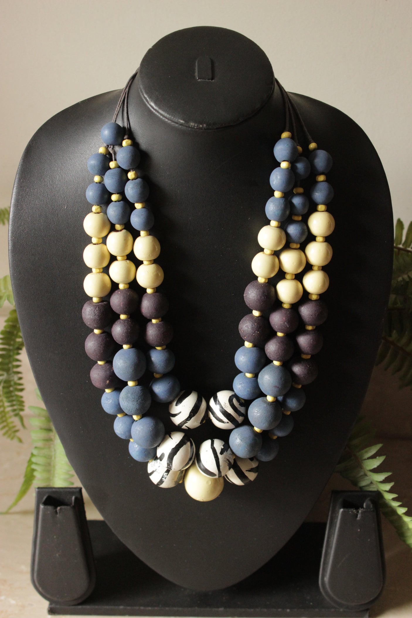Earthy Wooden Beads 3 Layer Necklace
