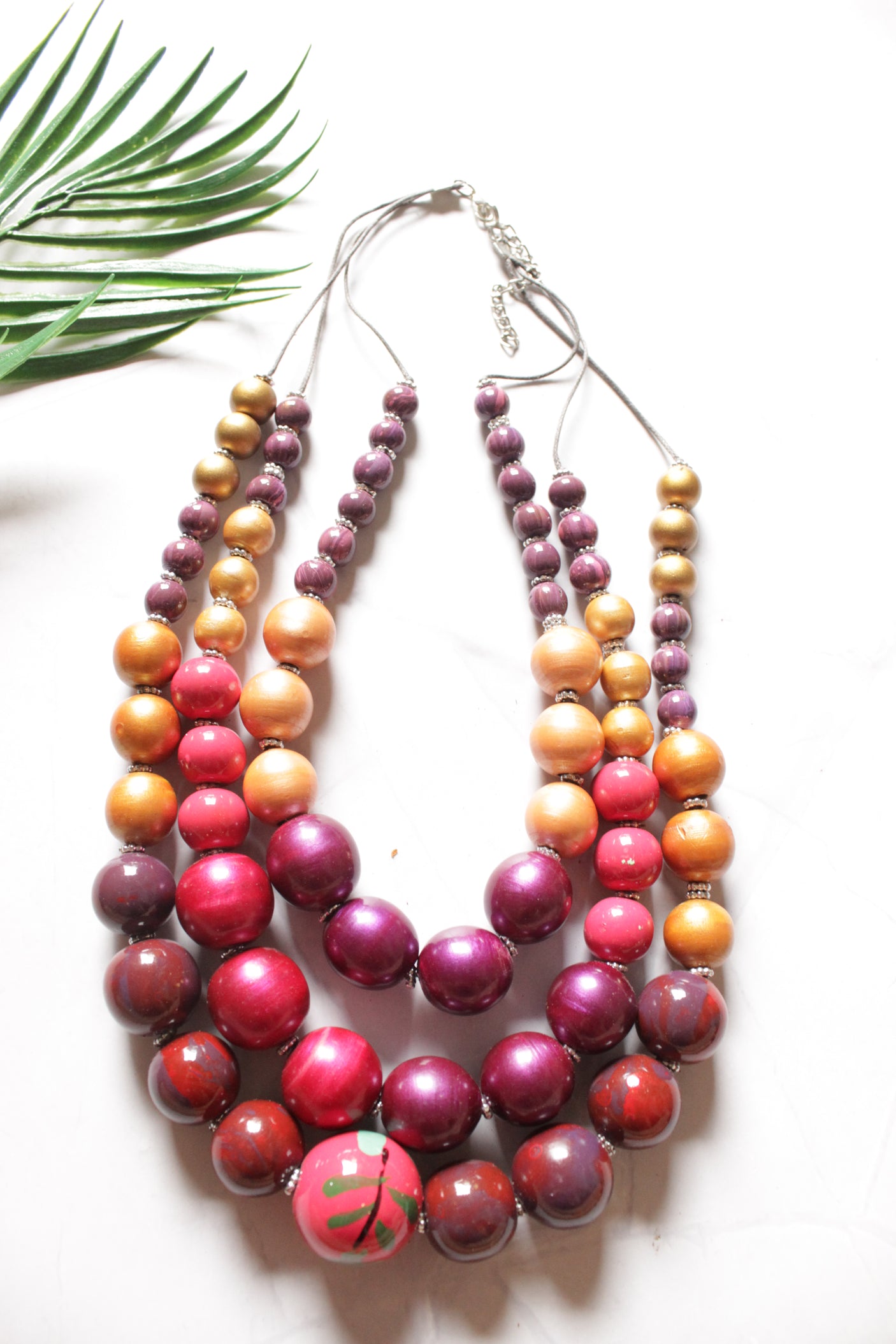 Vibrant Wooden Beads 3 Layer Necklace