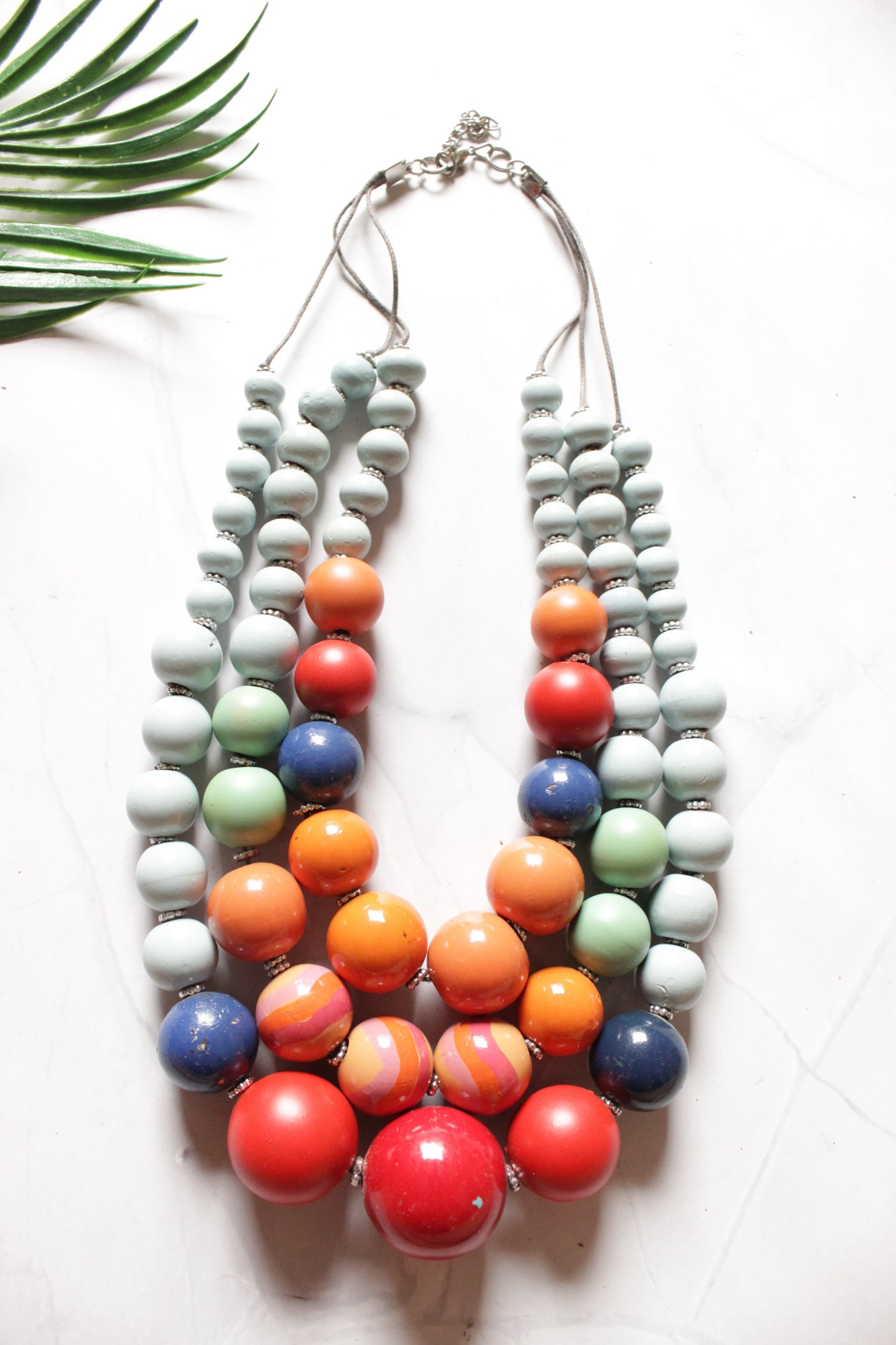 Multi-Color Wooden Beads 3 Layer Necklace