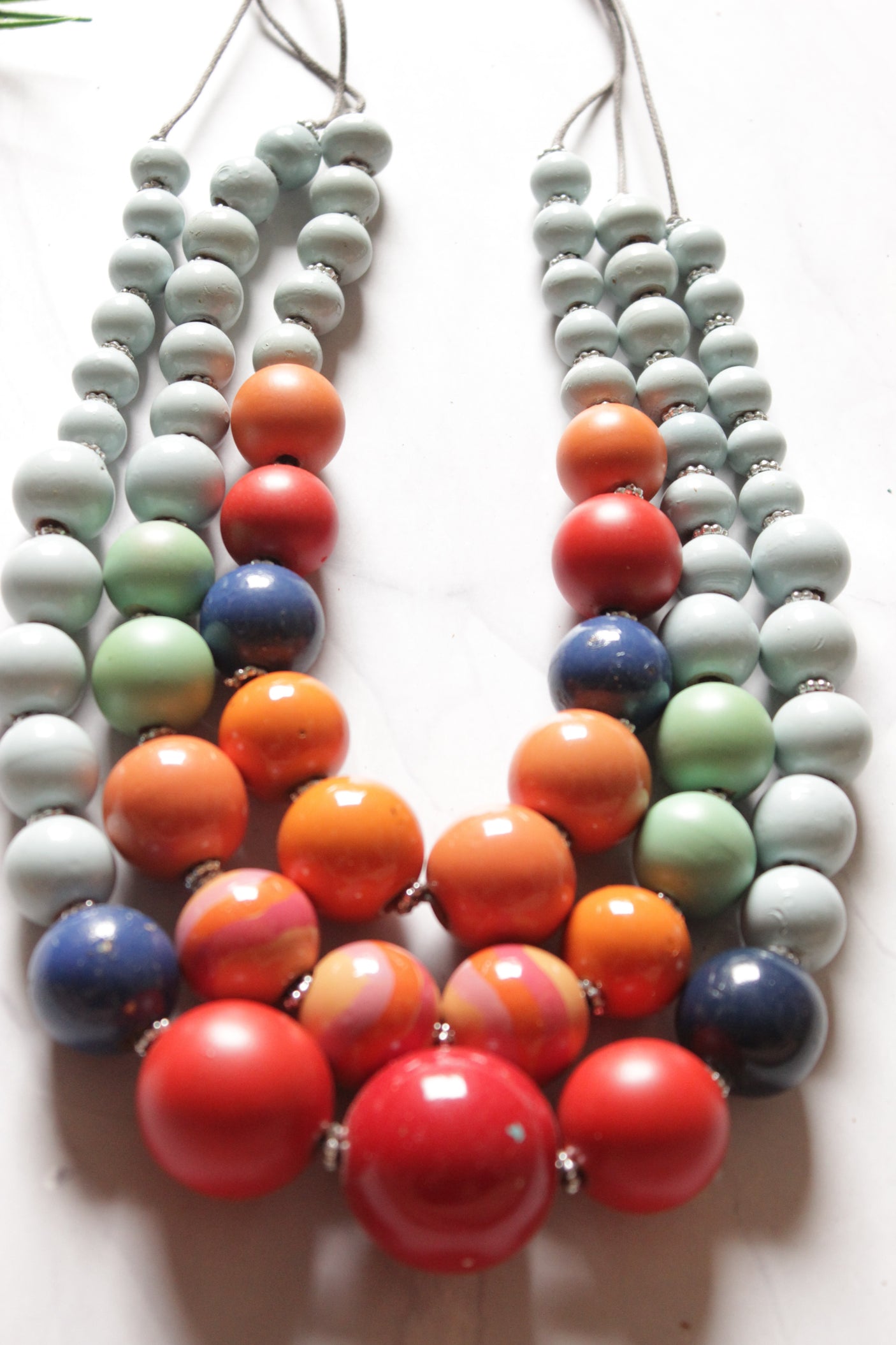 Multi-Color Wooden Beads 3 Layer Necklace