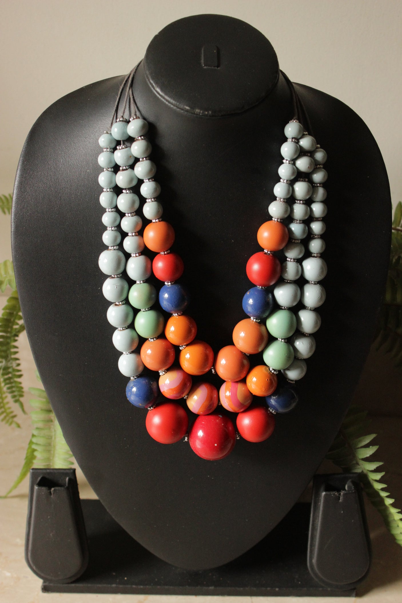 Multi-Color Wooden Beads 3 Layer Necklace