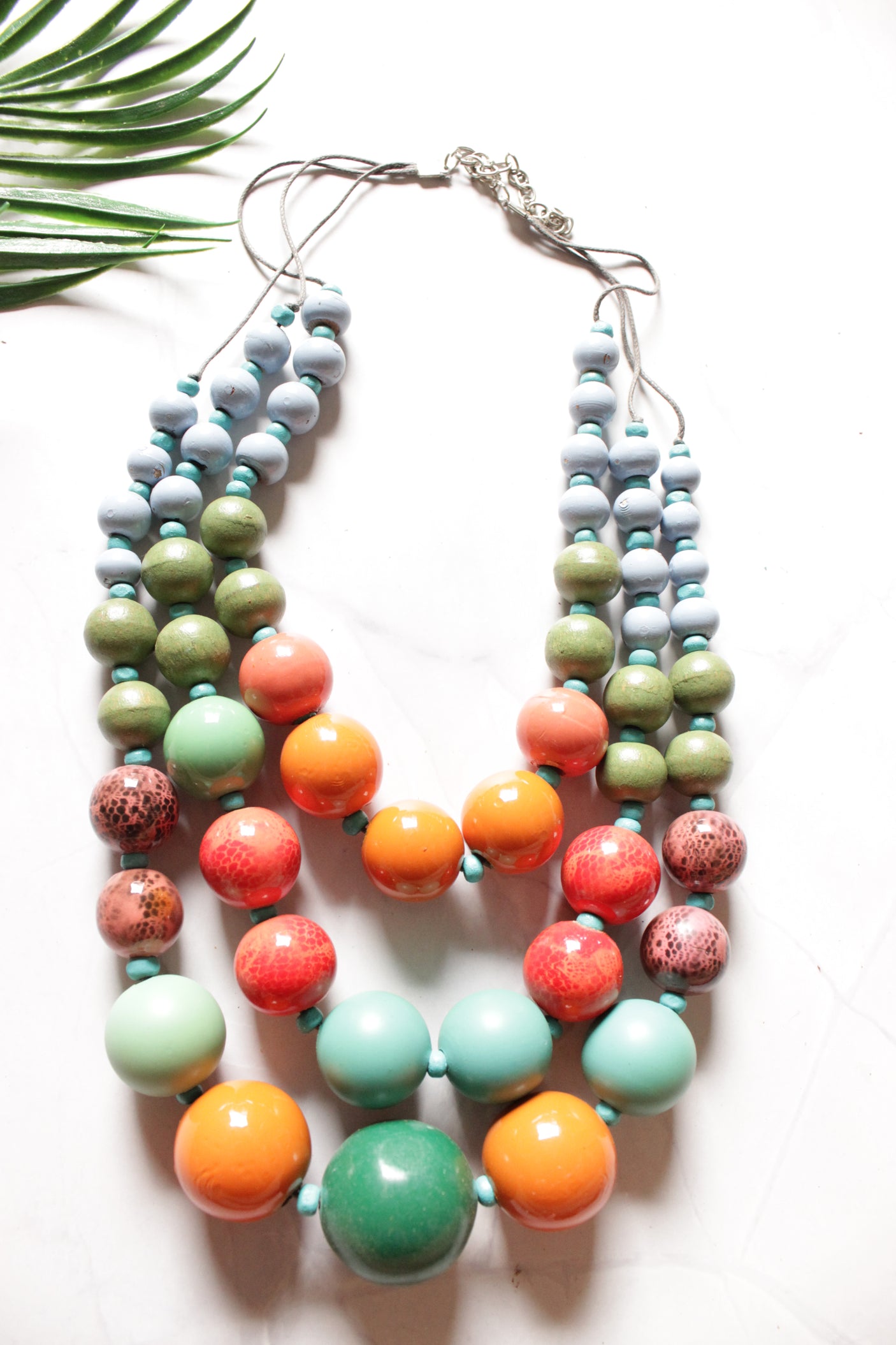 Multi-Color Wooden Beads 3 Layer Necklace