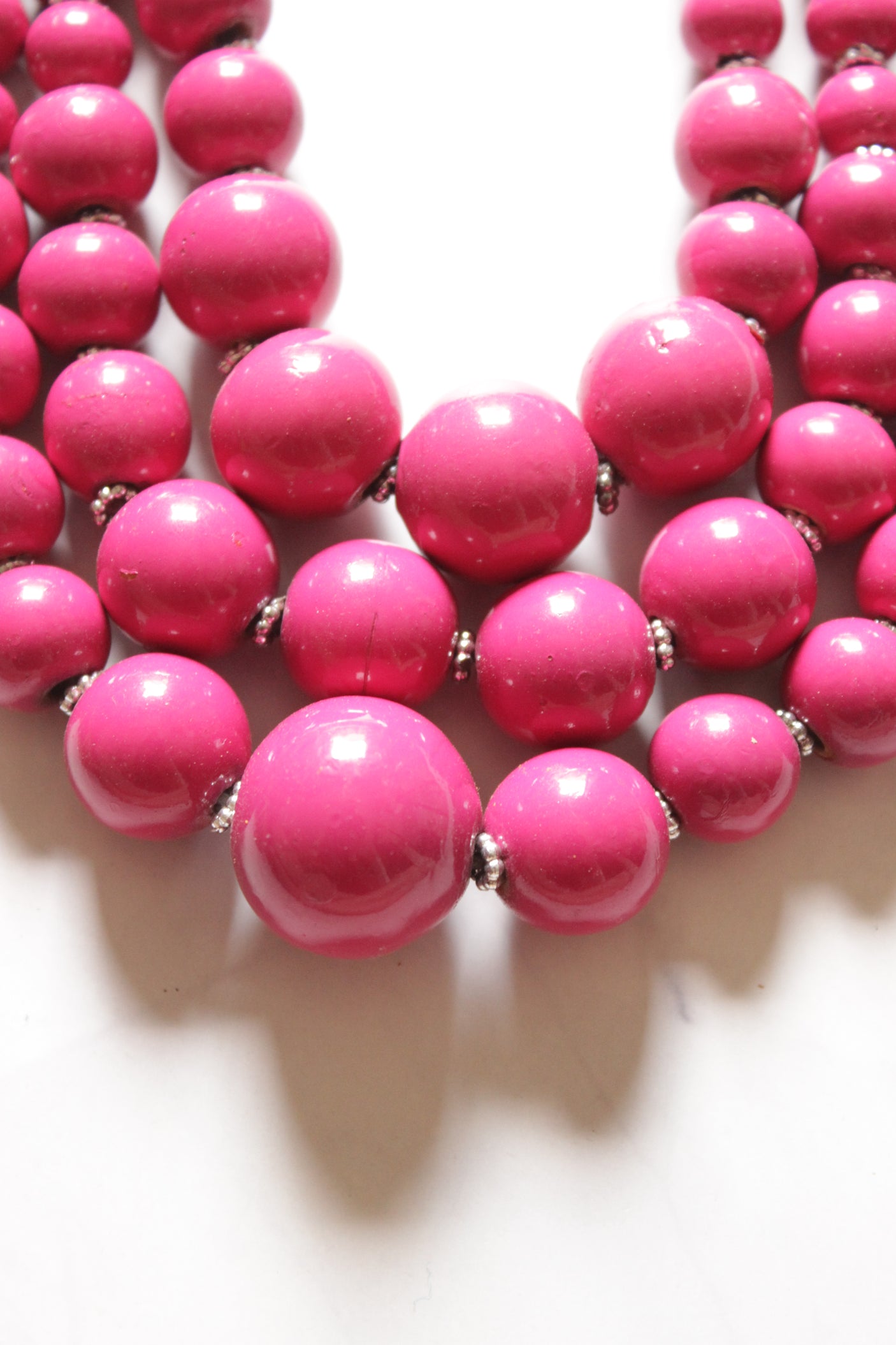 Pink Wooden Beads 3 Layer Necklace
