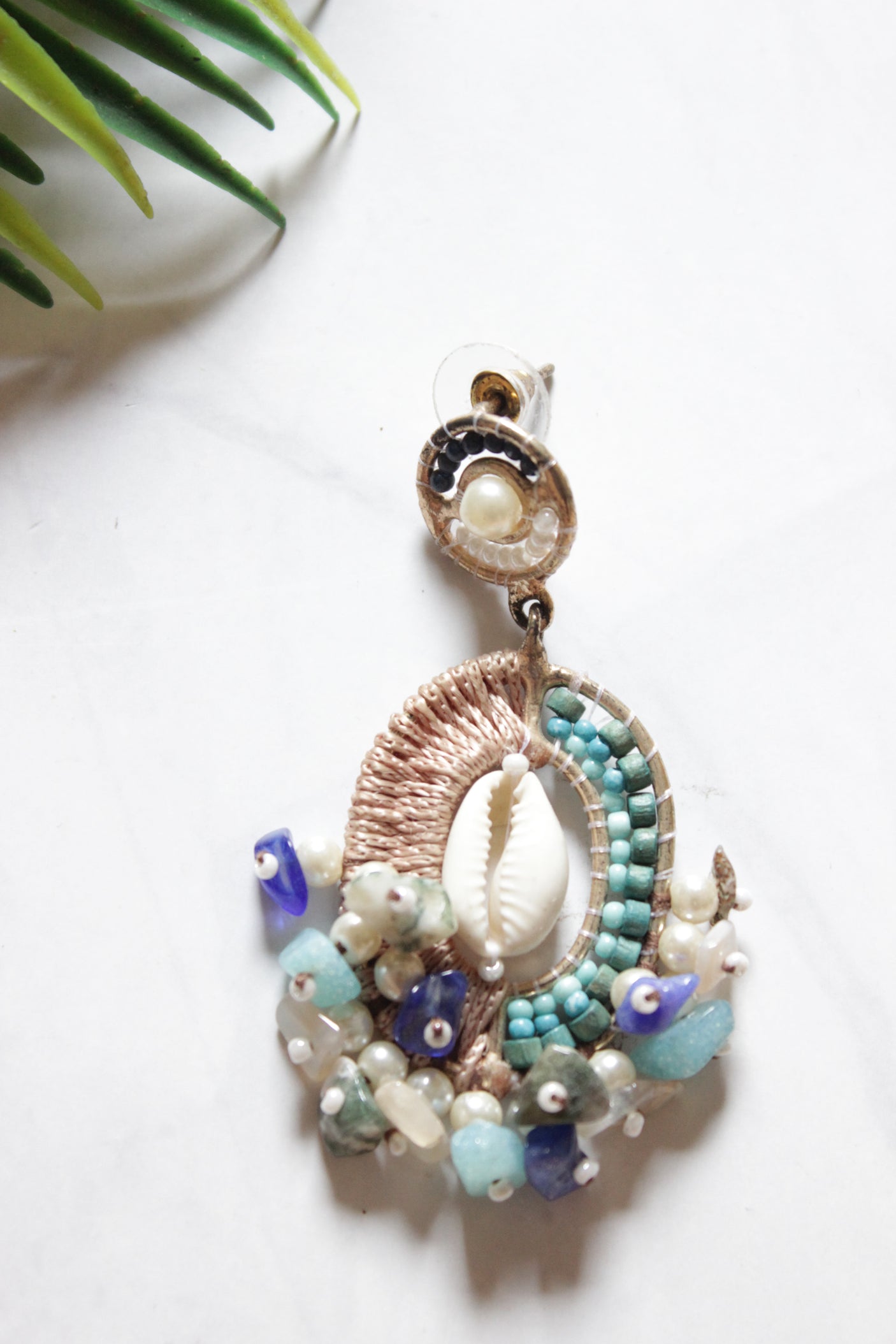 Shell, Beads and Fabric Handmade Earrings