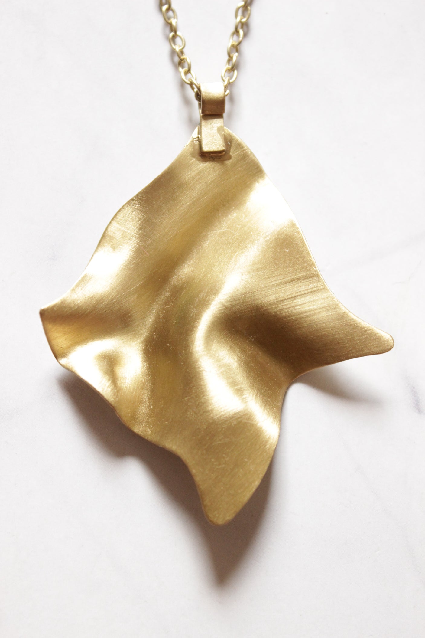 Hammered Metal Abstract Shape Pendant Bronze Finish Chain Necklaace