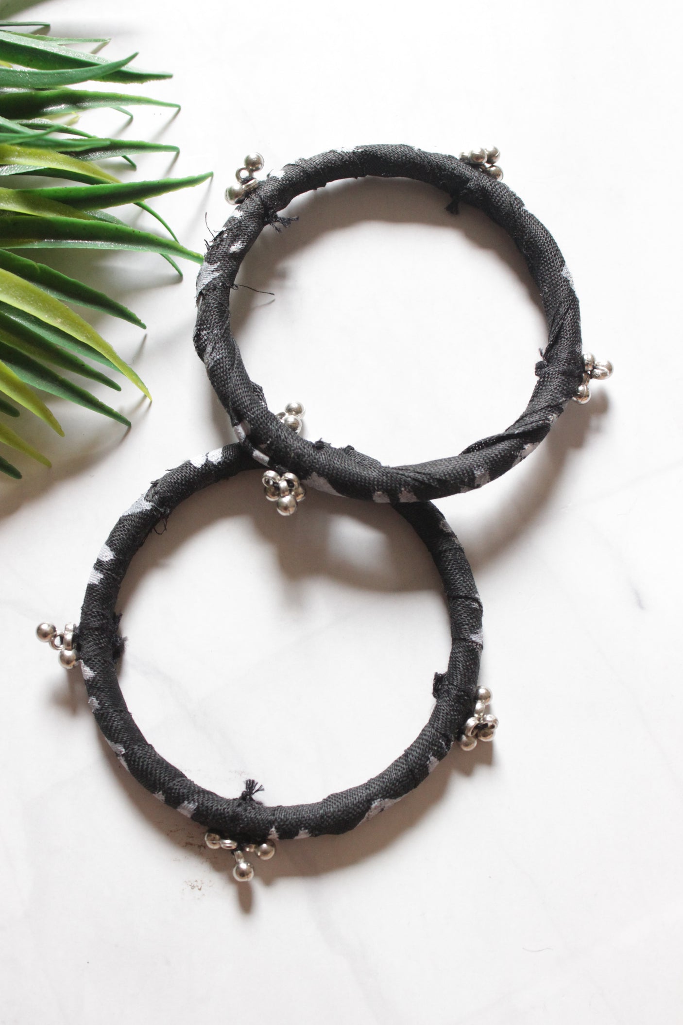 Set of 2 Black Fabric and Ghungroo Handmade Bangles