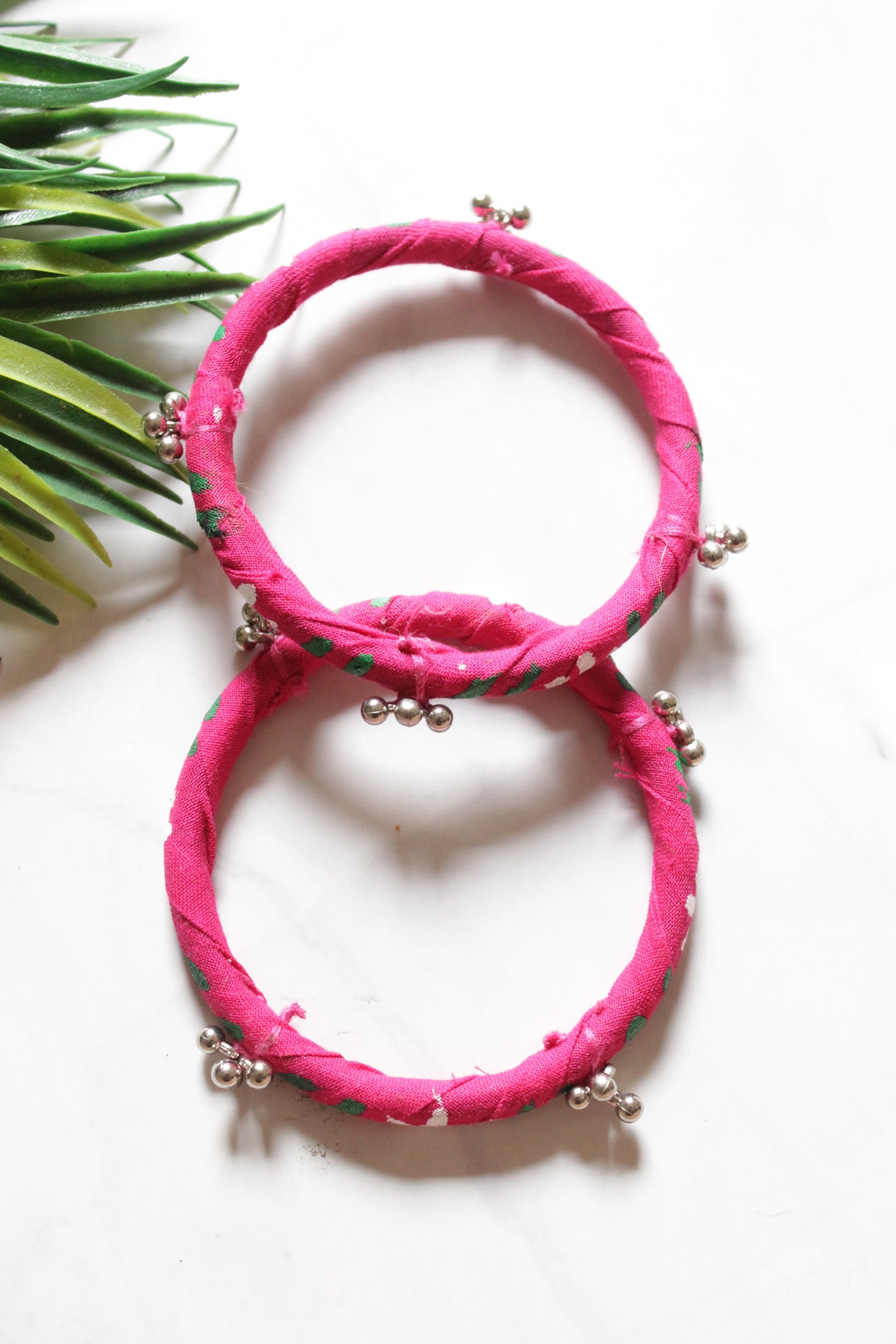 Set of 2 Pink Fabric and Ghungroo Handmade Bangles