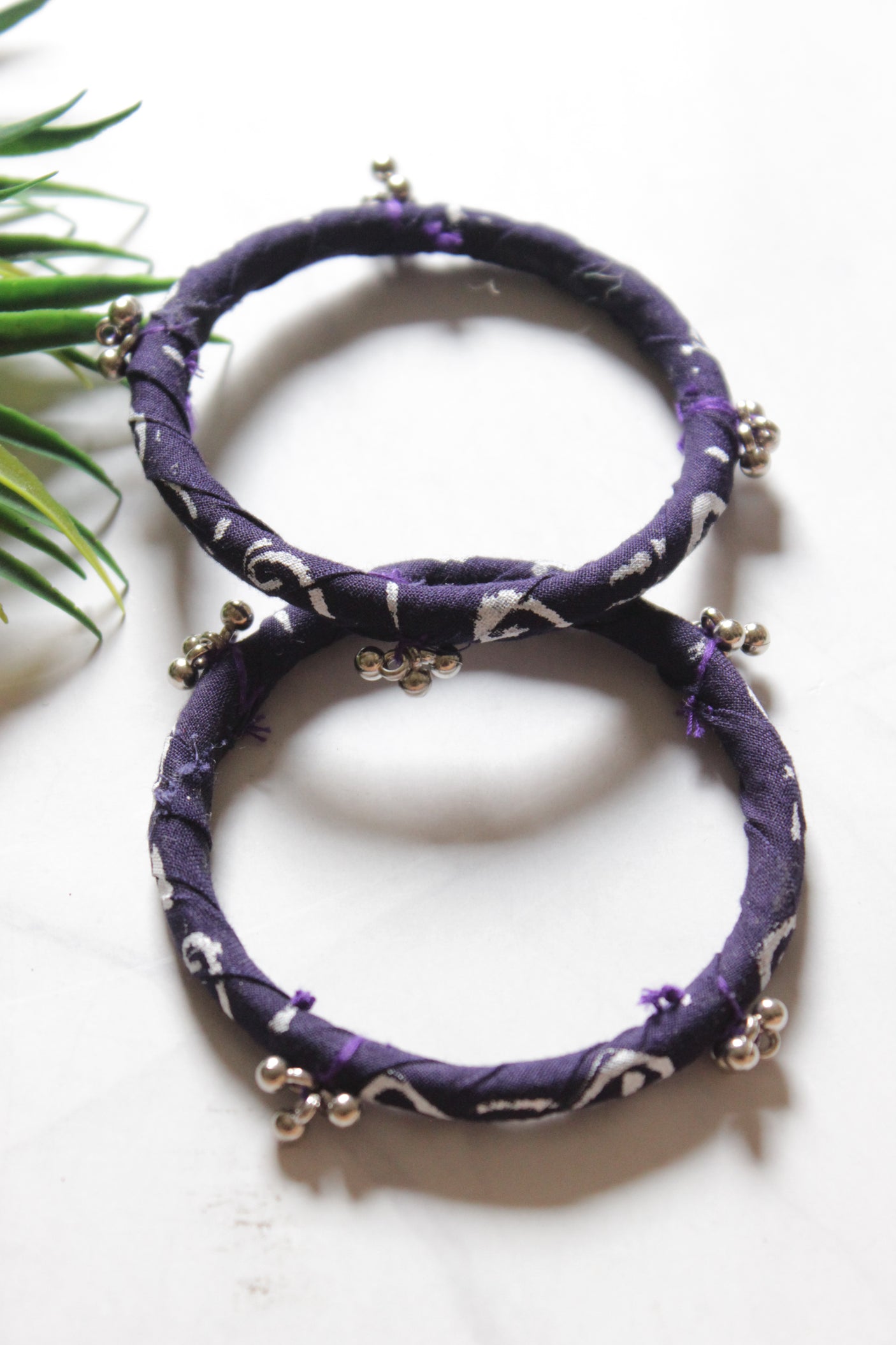 Set of 2 Violet Fabric and Ghungroo Handmade Bangles