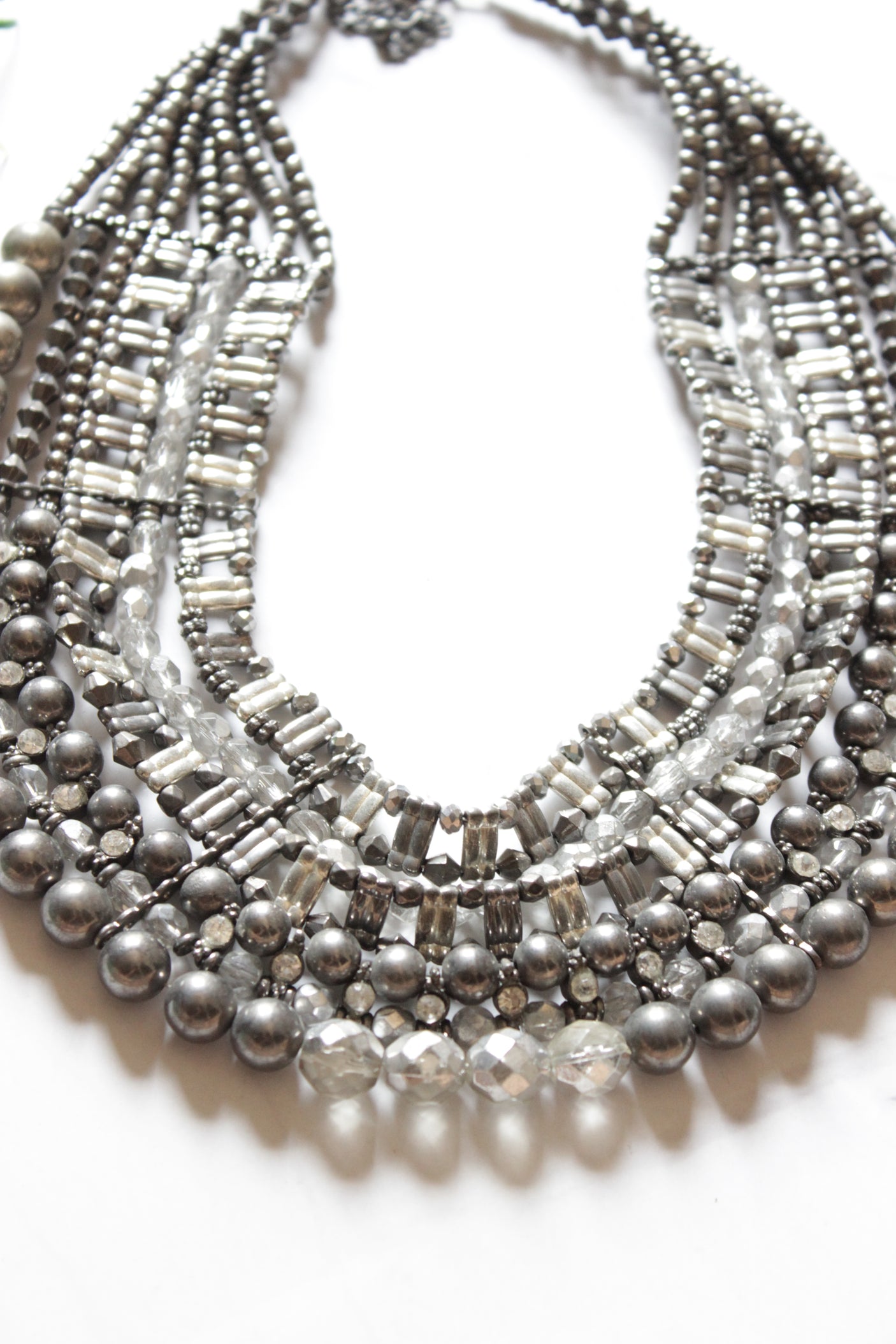 Grey Acrylic and Glass Beads Handmade Necklace