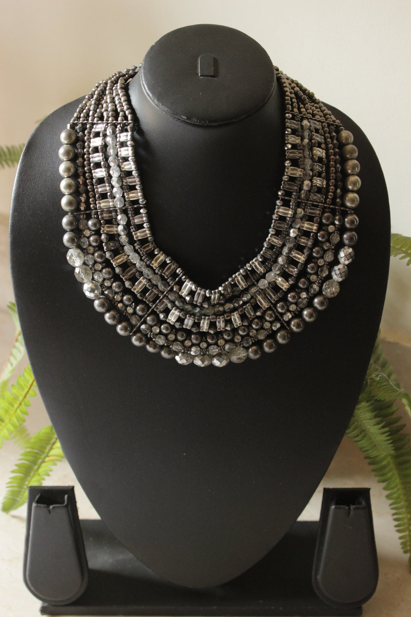 Grey Acrylic and Glass Beads Handmade Necklace