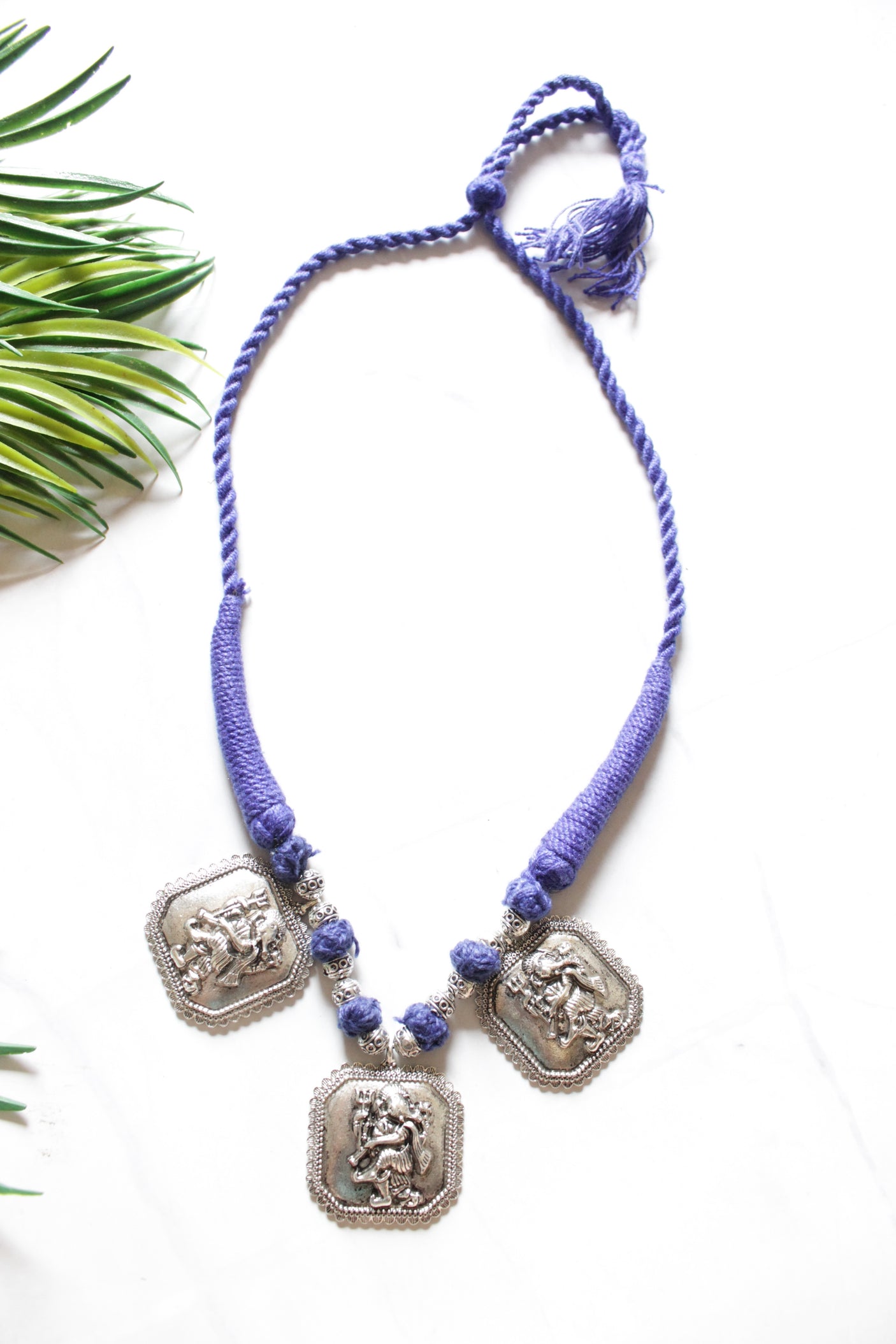 Oxidised Finish Lord Ganesha Embossed Charms Handmade Necklace