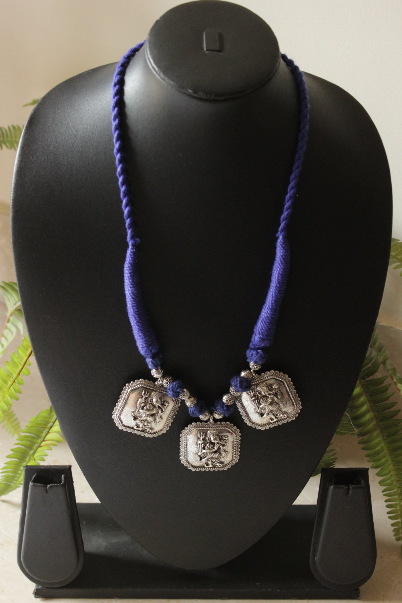 Oxidised Finish Lord Ganesha Embossed Charms Handmade Necklace