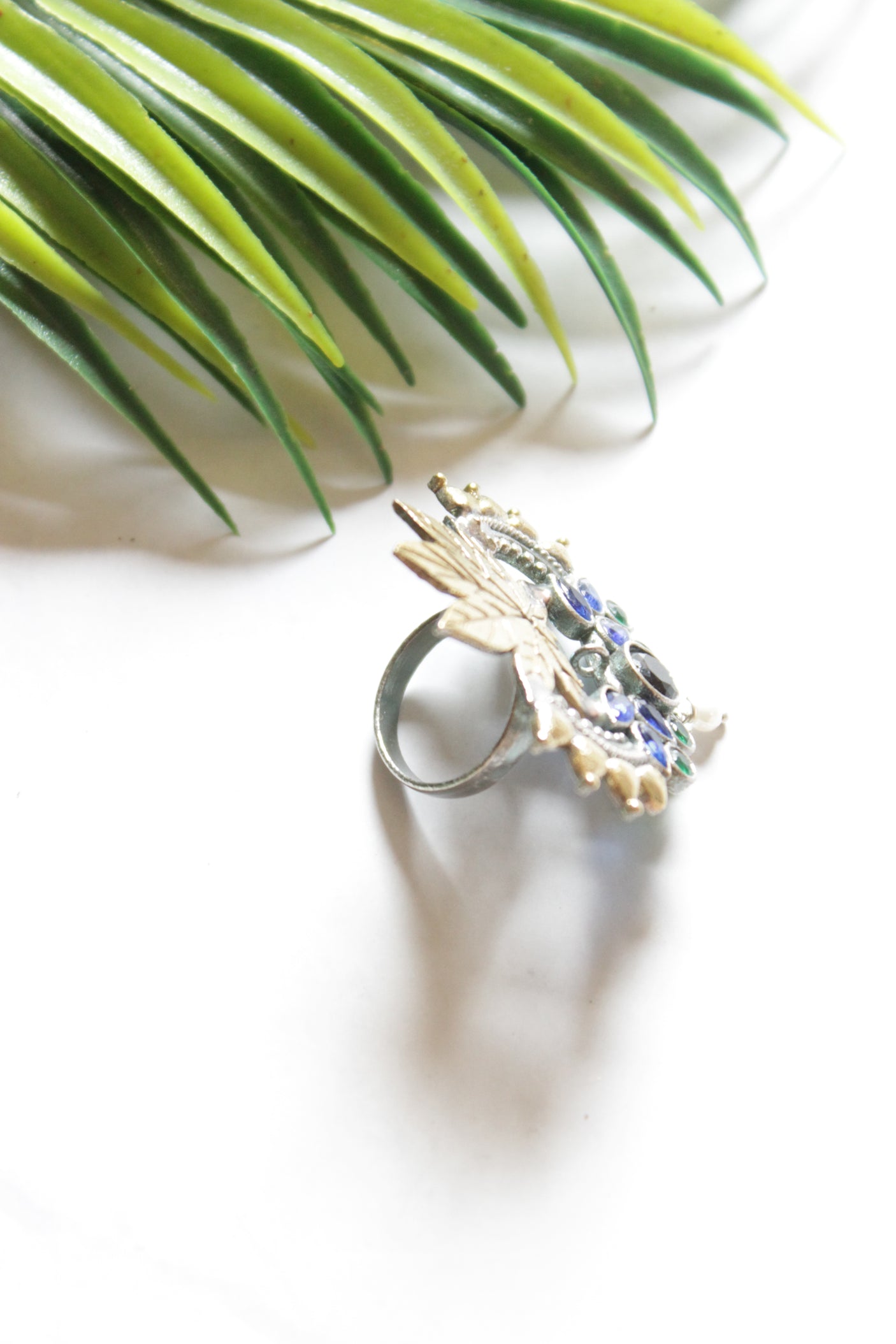 Dual Tone Glass Stones Embedded Statement Cocktail Ring