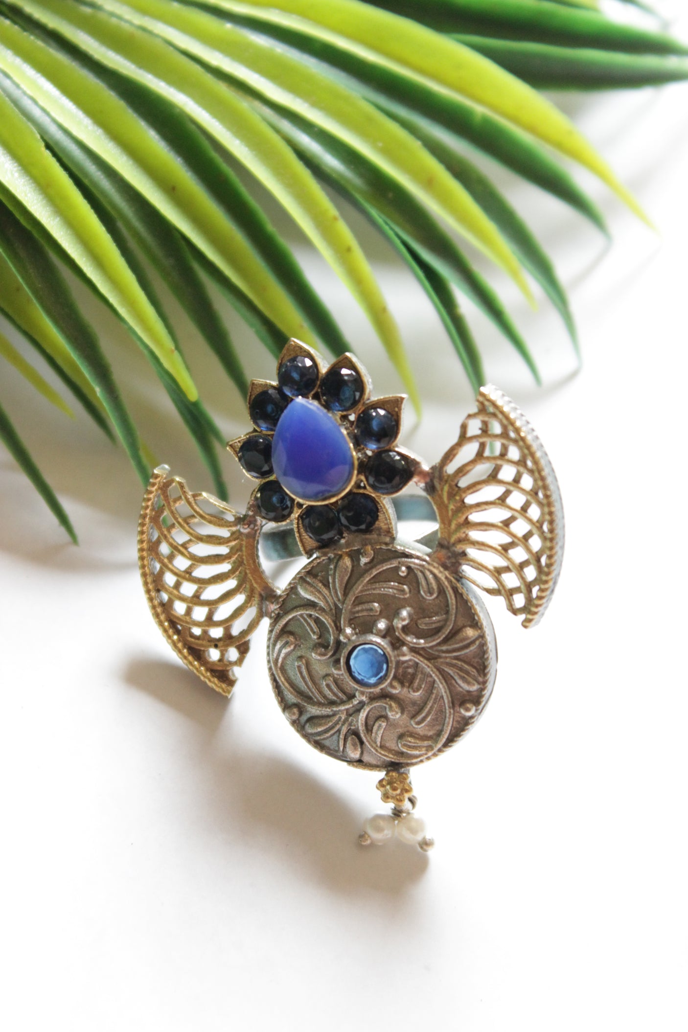 Dual Tone Glass Stones Embedded Statement Cocktail Ring