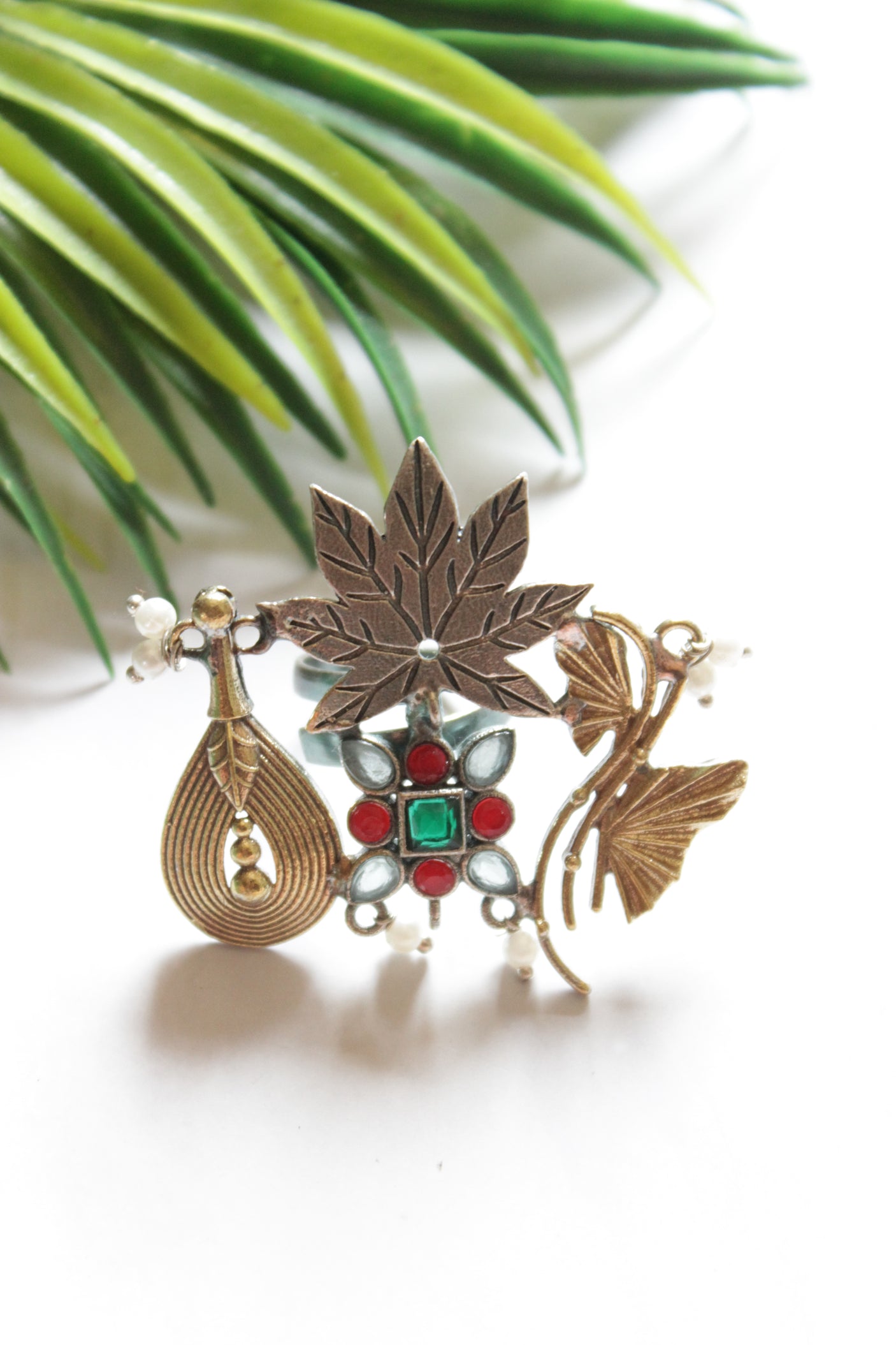 Dual Tone Glass Stones Embedded Statement Cocktail Ring