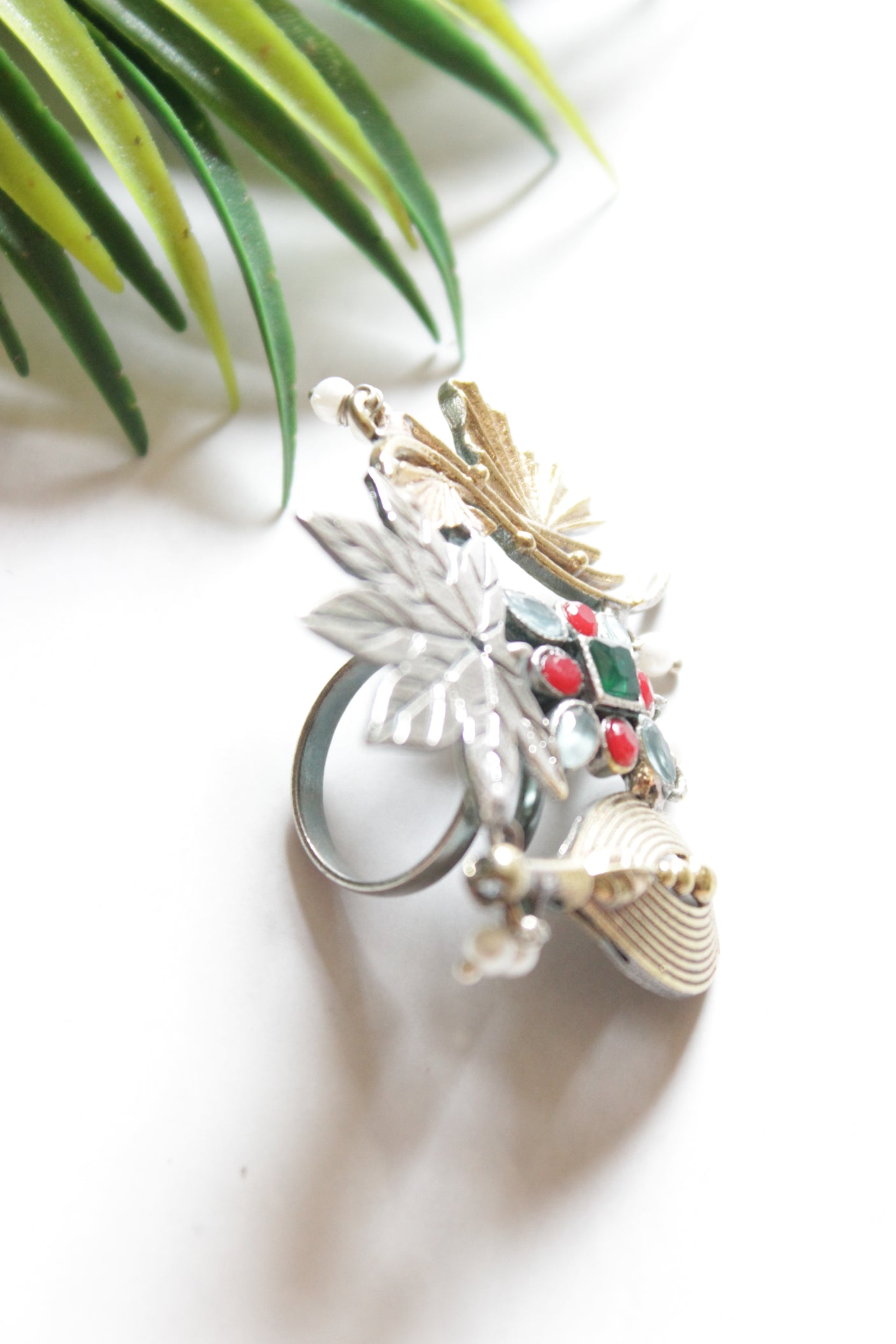 Dual Tone Glass Stones Embedded Statement Cocktail Ring