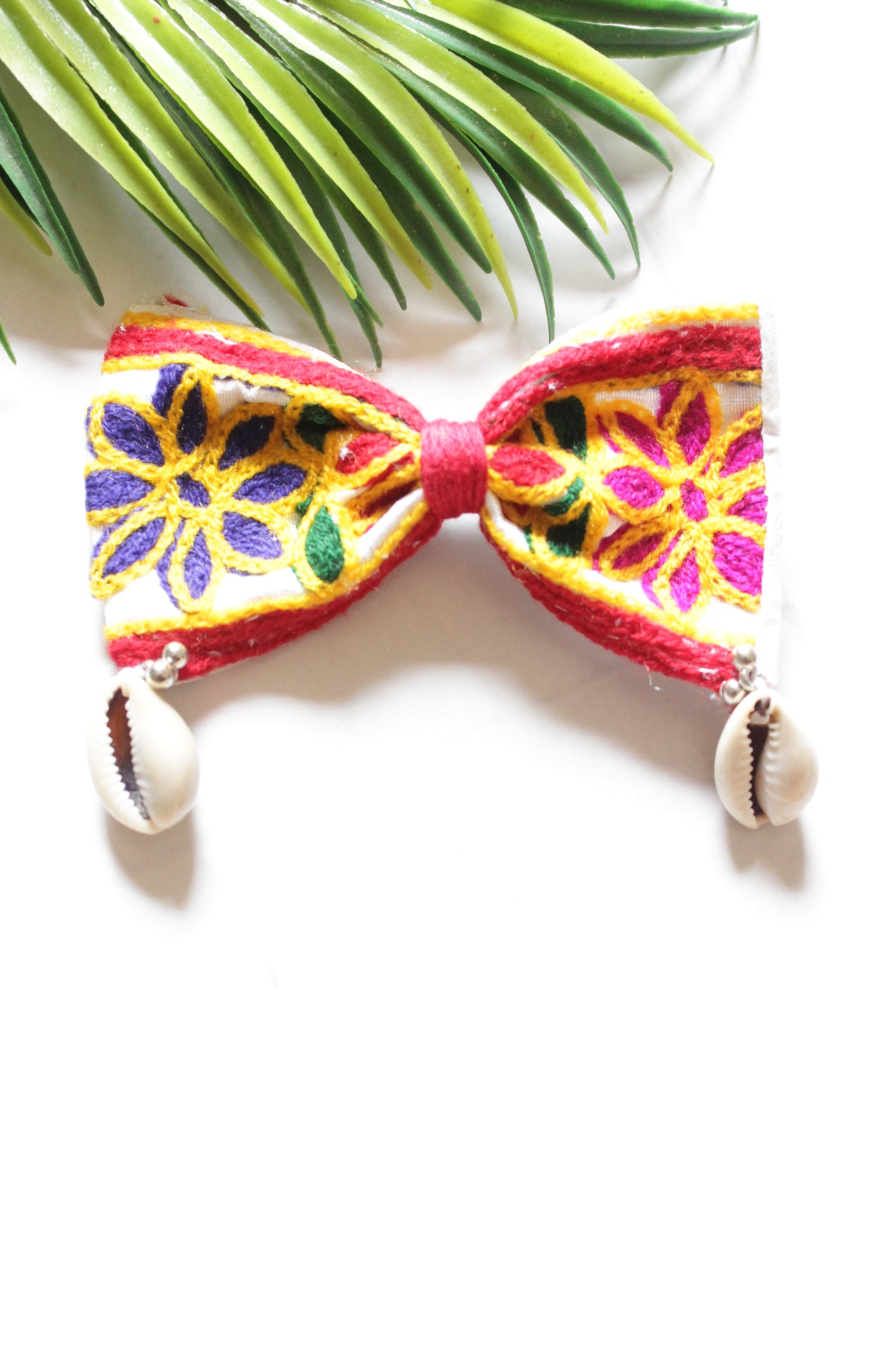 Hand Embroidered Fabric and Shells Hair Clip