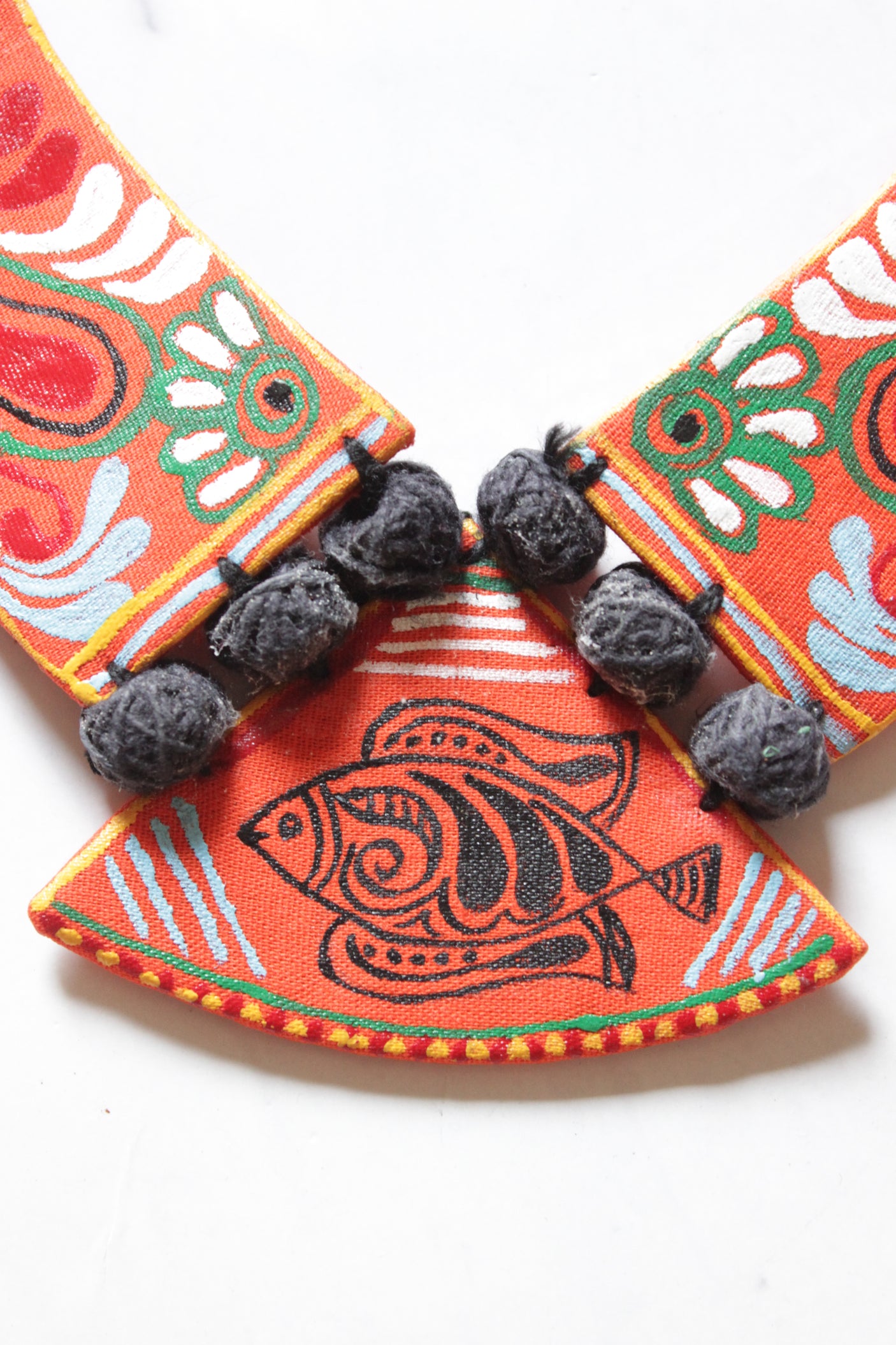 Orange Hand Painted Fabric Adjustable Length Choker Necklace Set
