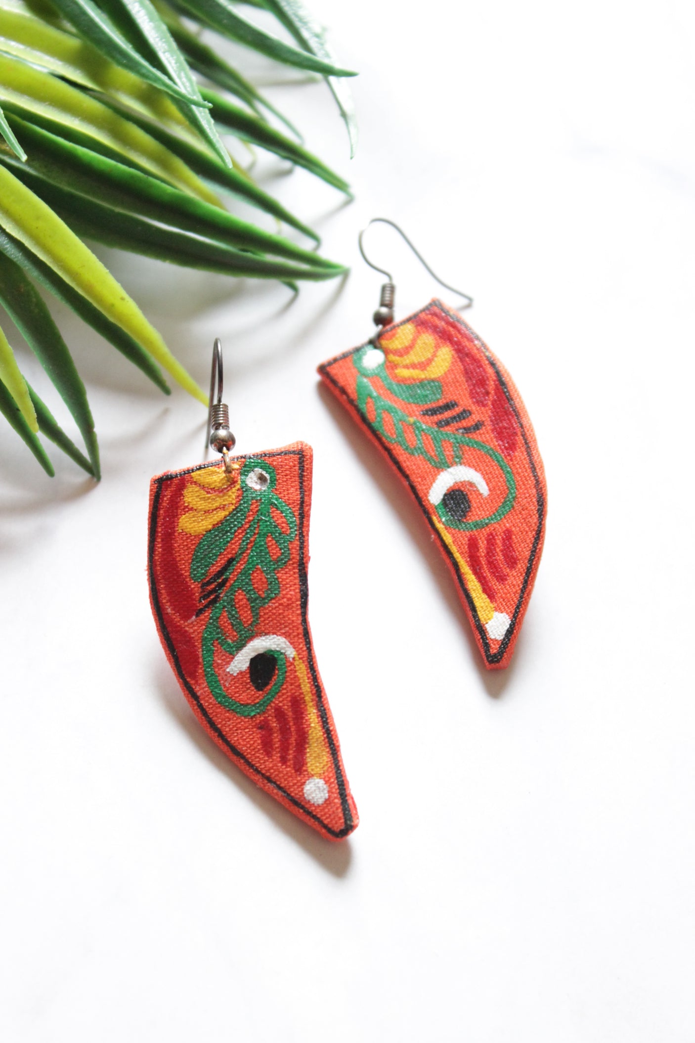 Orange Hand Painted Fabric Adjustable Length Choker Necklace Set