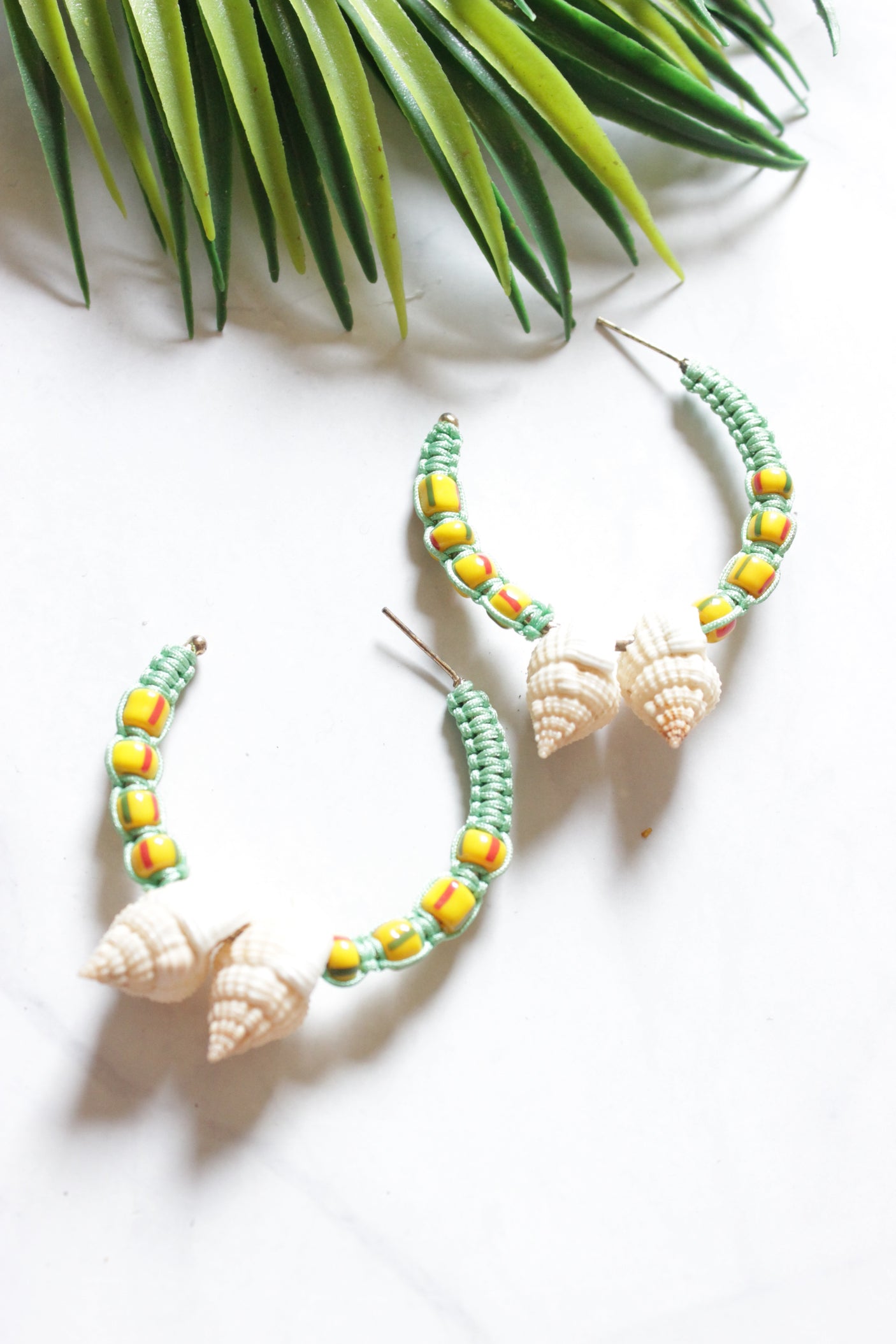 Handmade Shell and Beads Hoop Earrings