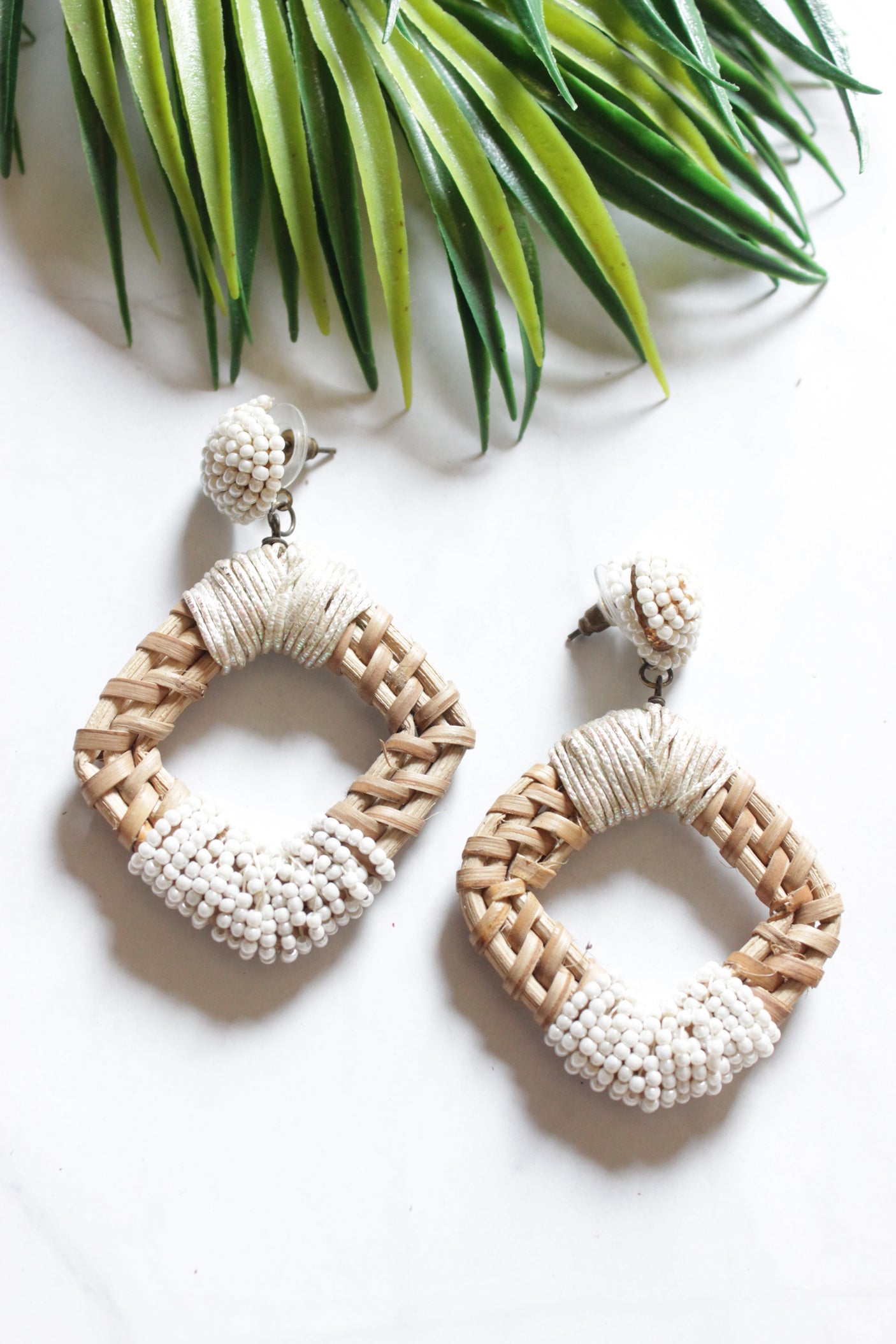 Handmade Bamboo and Beads Earrings
