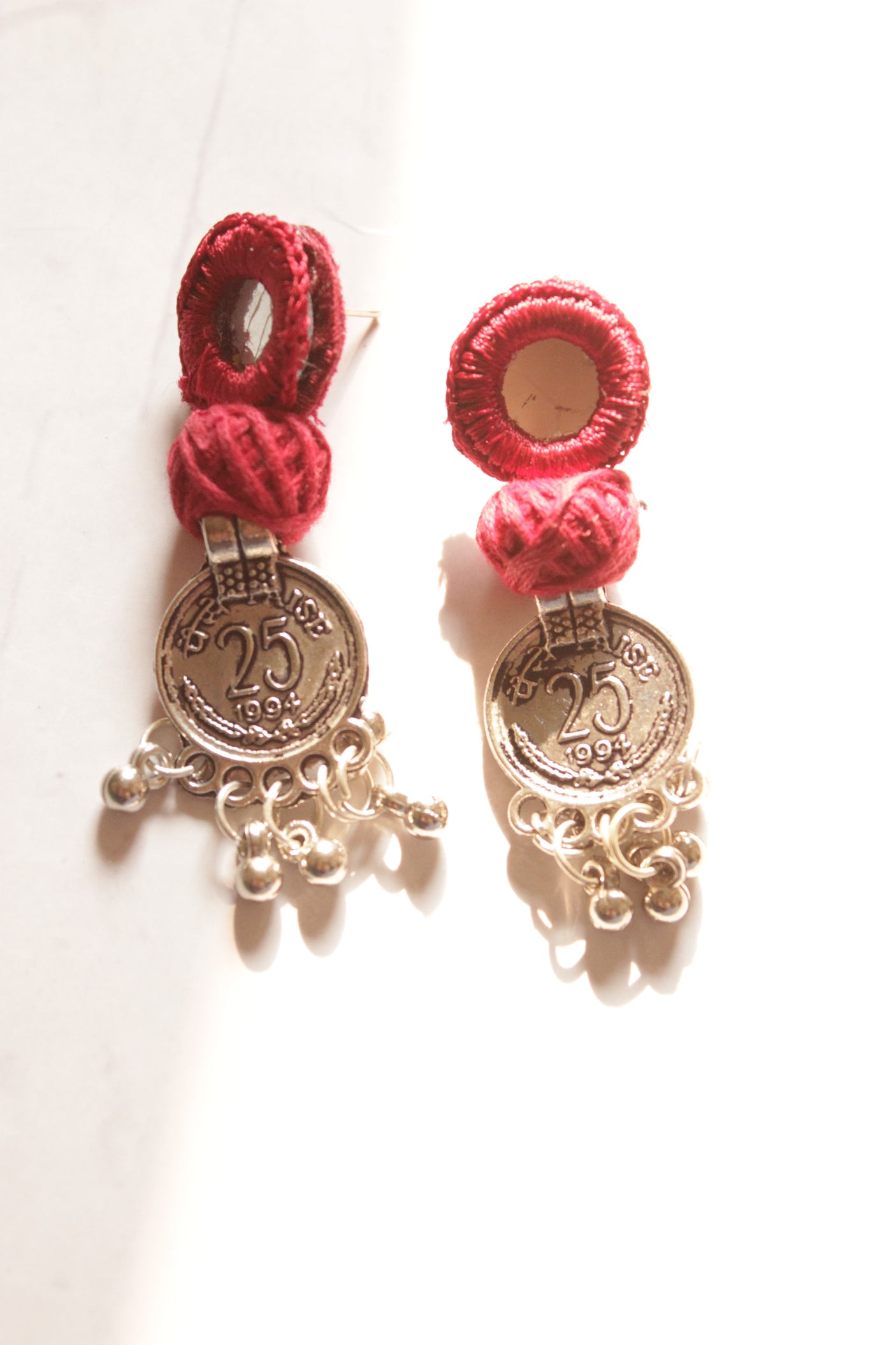 Maroon Fabric and Mirrors Hand Embroidered Hasli Necklace Set